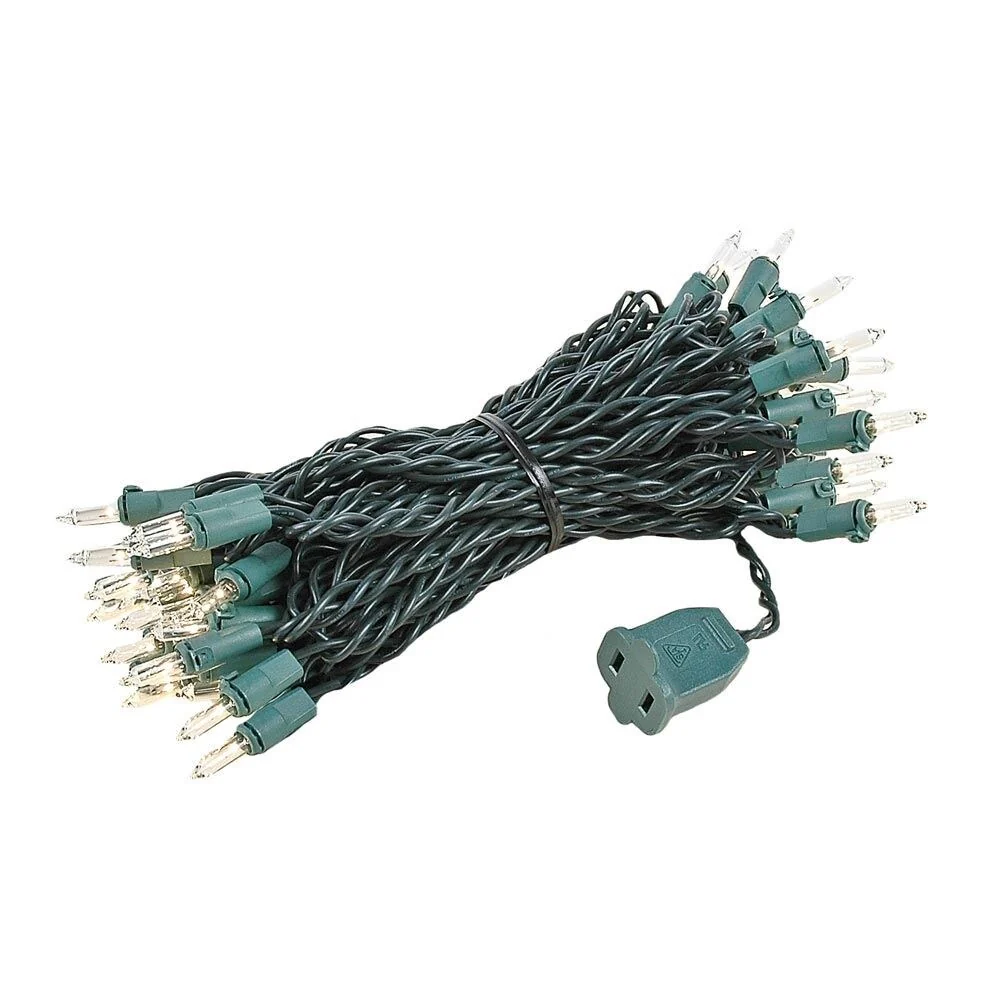 50 Light Christmas Mini Light Set, Green Wire, 25' Long