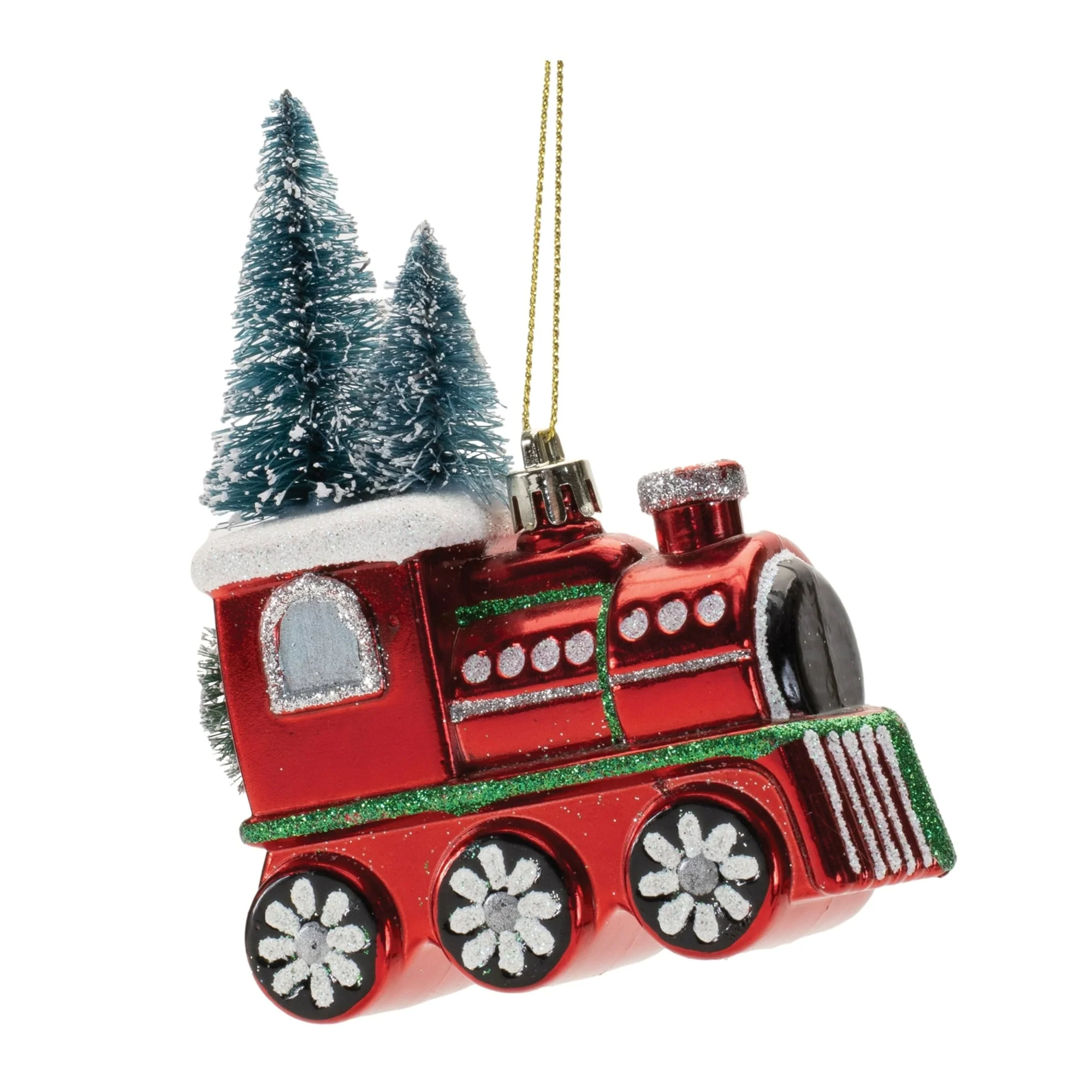 Glittered Train Engine Christmas Ornaments - 5