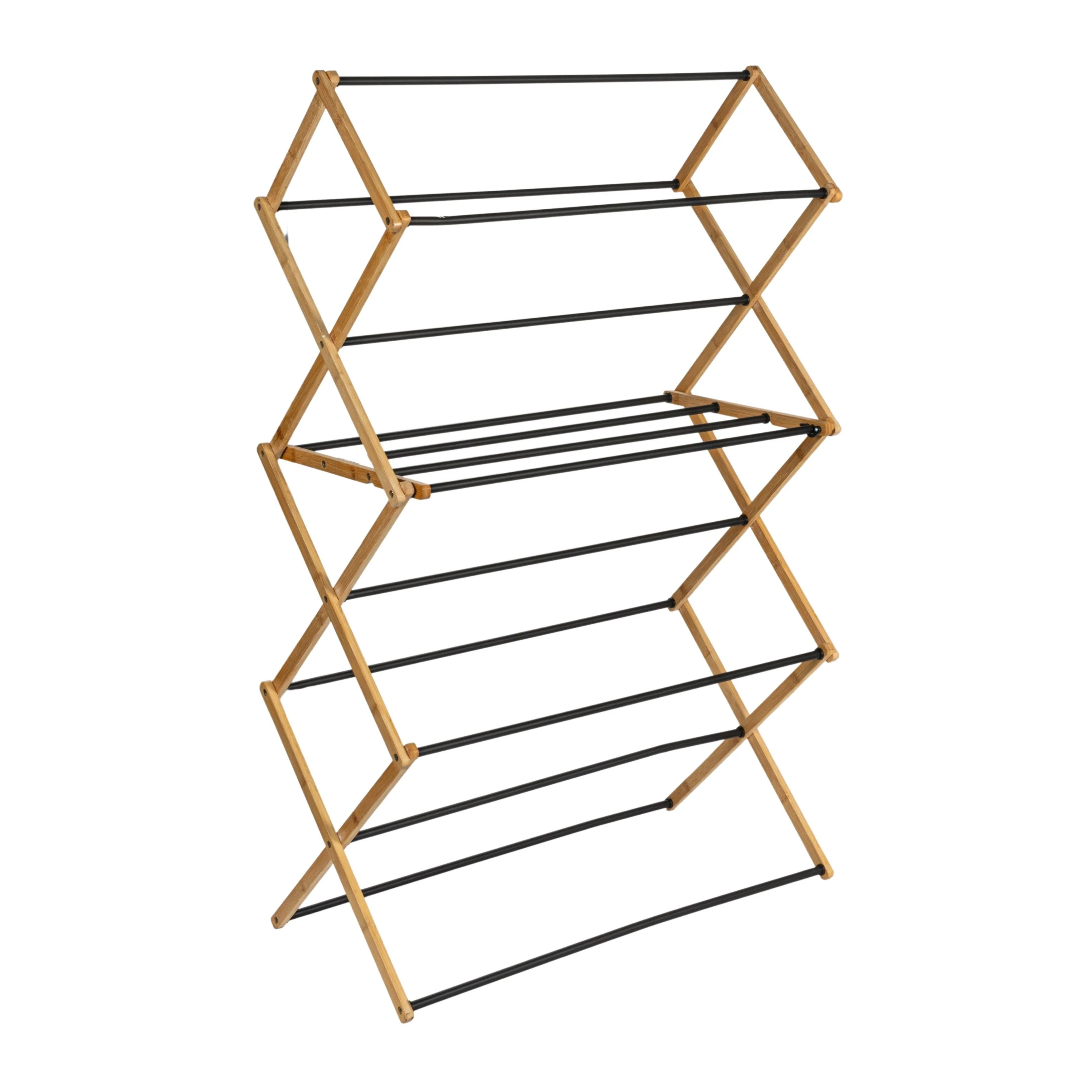 Household Essentials Bamboo Folding Clothes Drying Rack with 14 Coated Metal Dowels - 29.3
