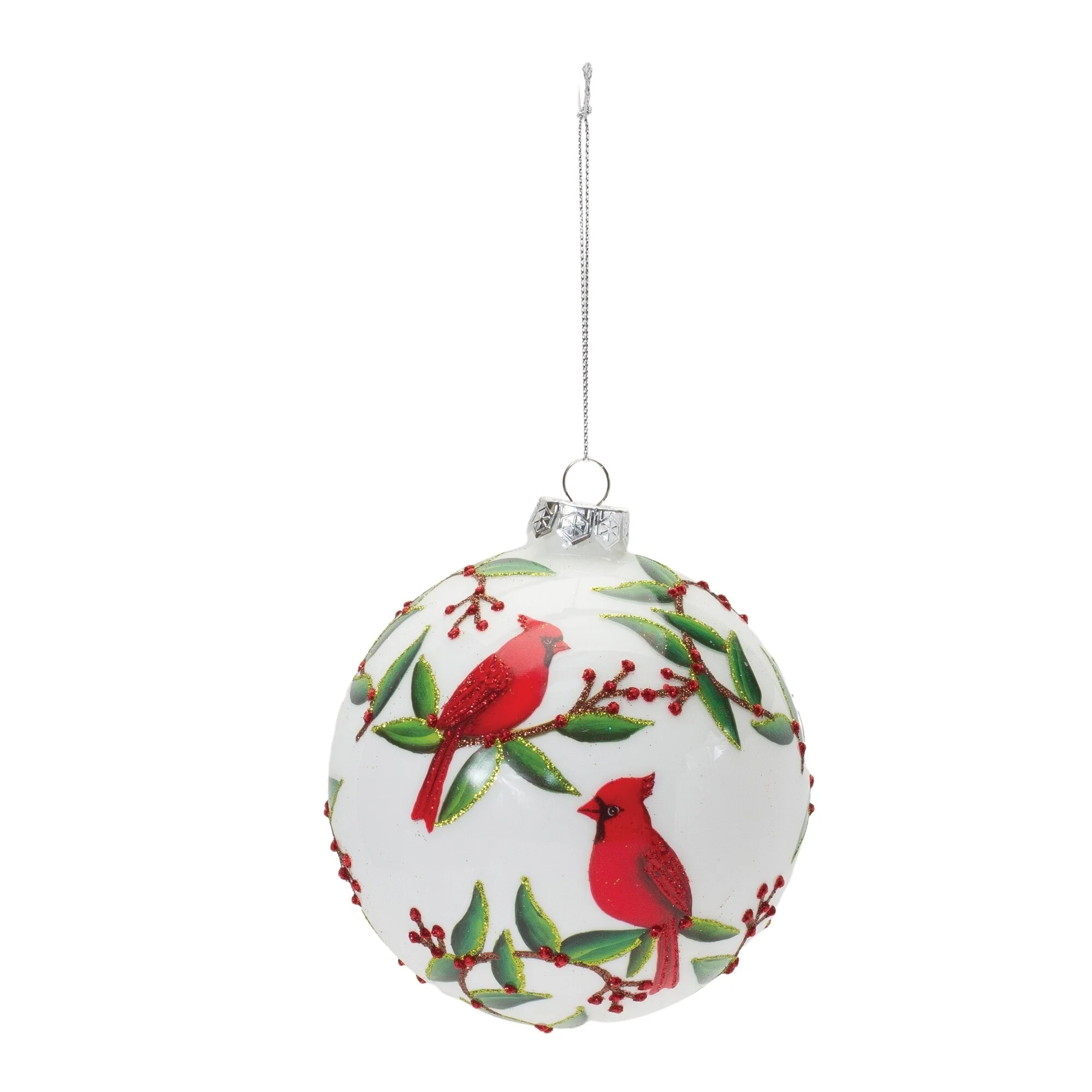6ct Green & Red Ribbed Cardinal Bird Christmas Ball Ornaments 4.75