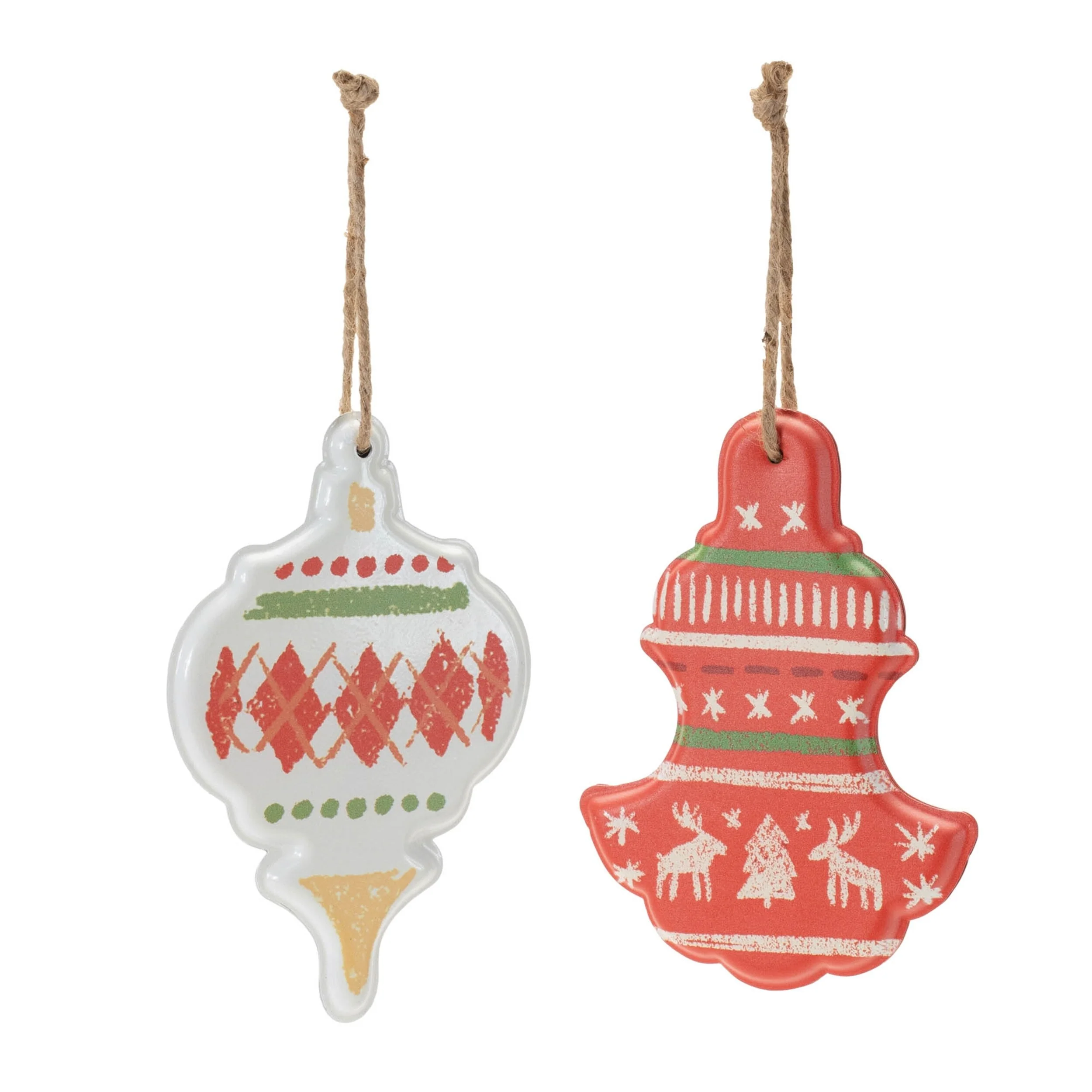 Set of 4 Metal Nordic Christmas Ornaments with Deer and Plaid - 5