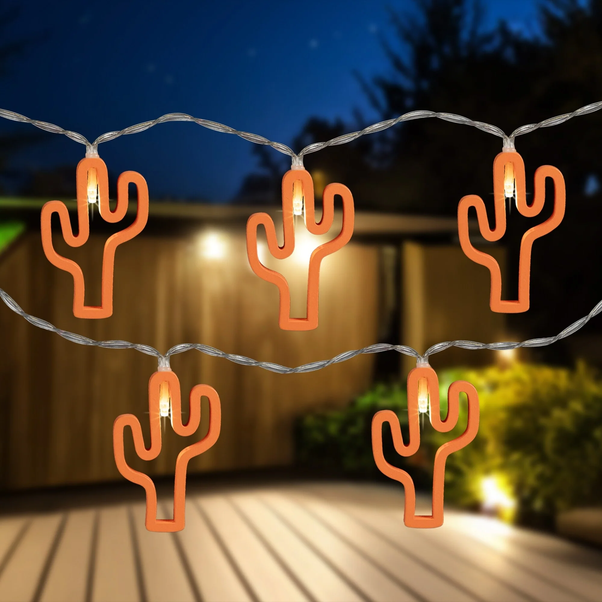 LED Cactus Patio Light Set - Orange - 4' Clear Wire - 10ct