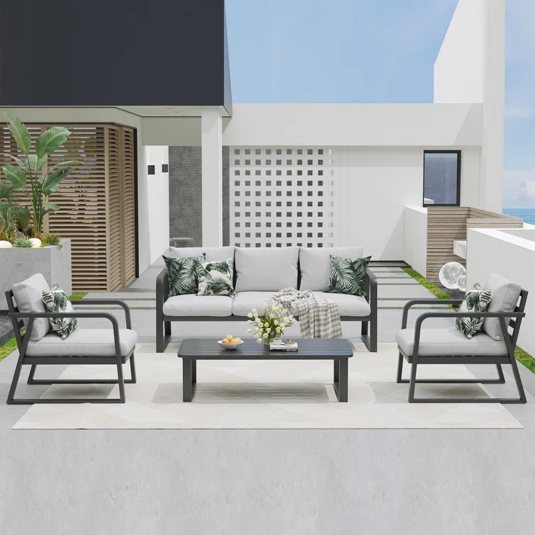 5 - Person Silver Gray Outdoor Seating Group with Cushions