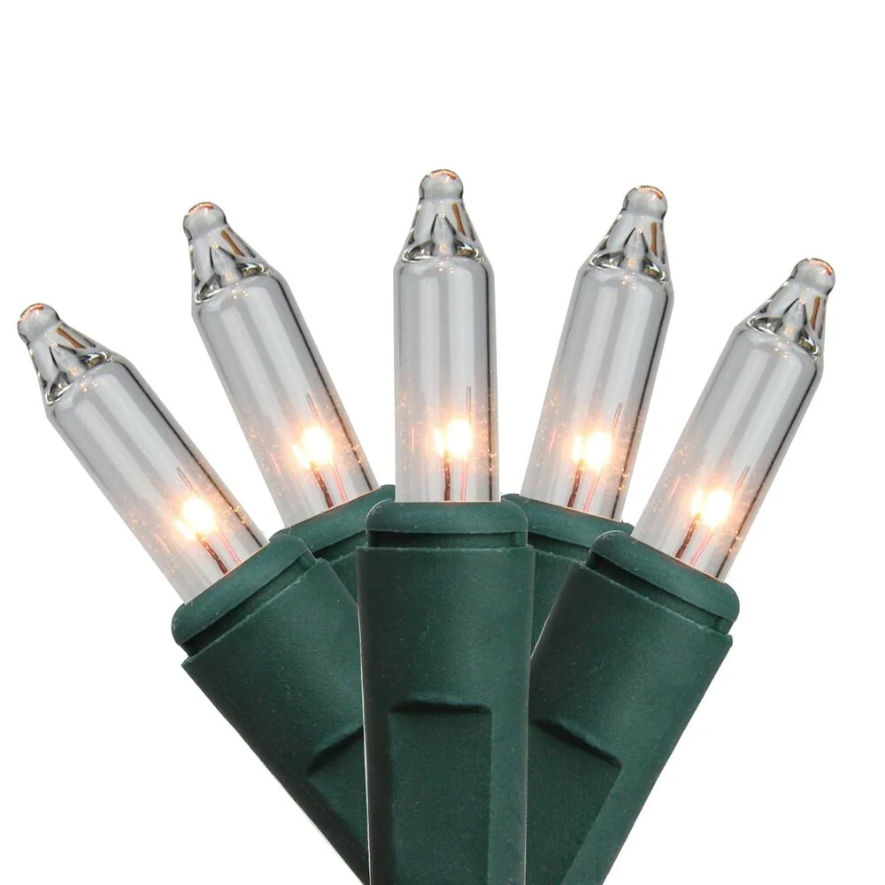Set of 50 Shimmering Clear Mini Christmas Lights - Green Wire