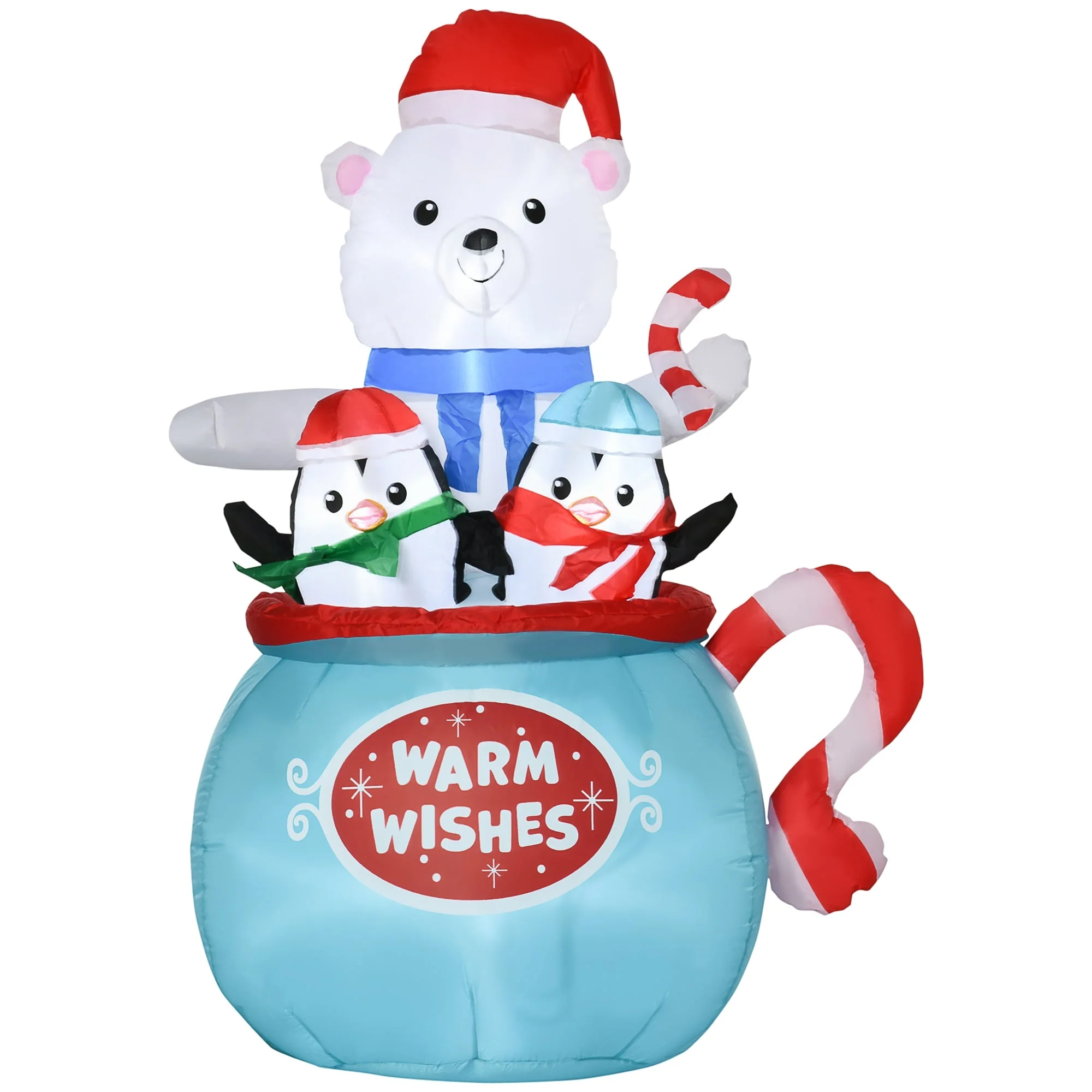 5ft Christmas Inflatables Outdoor Decorations Blessed Polar Bear and Penguins in the Cup, Blow-Up LED Yard Christmas Decor