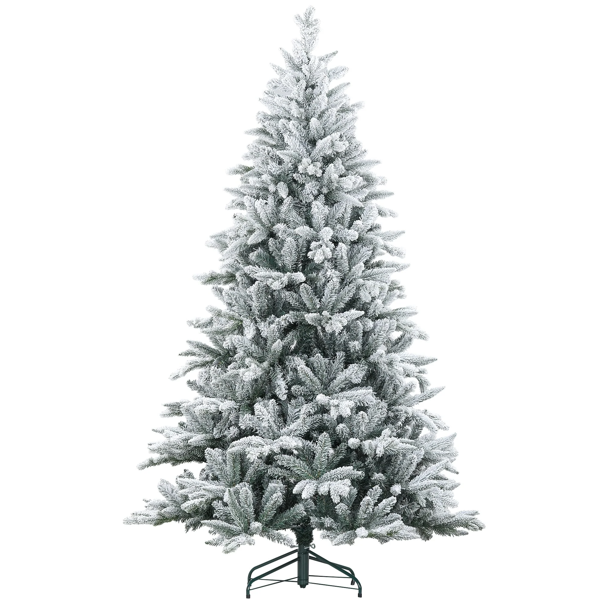 7ft Flocked Christmas Tree with Realistic Snowy Appearance, Quick Setup, and Stable Metal Base for Home Use