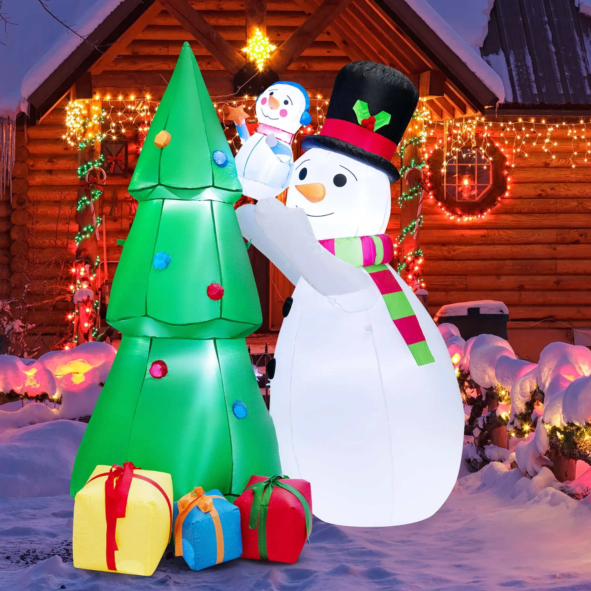 Costway 6 FT Tall Inflatable Snowman and Tree Set Christmas Decoration - See Details