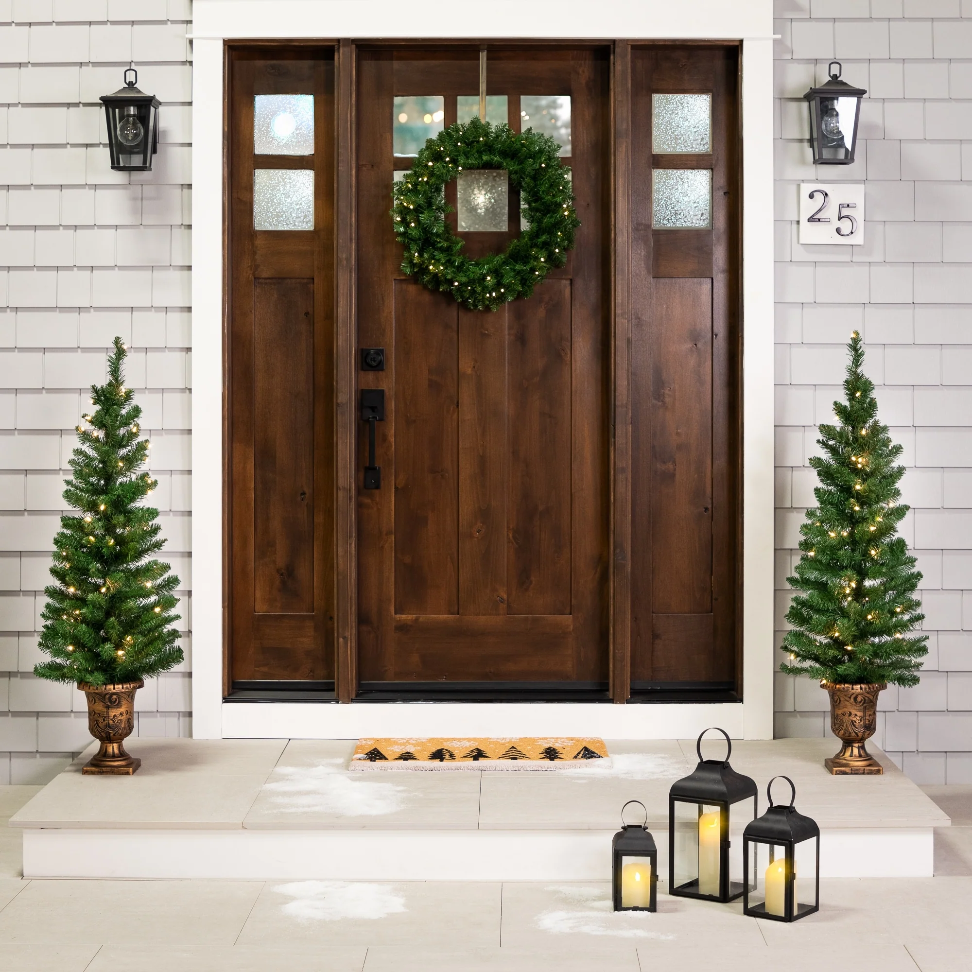 Set of 2 Pre-Lit Whitmire Pine Potted Artificial Christmas Trees 4' - Clear Lights.