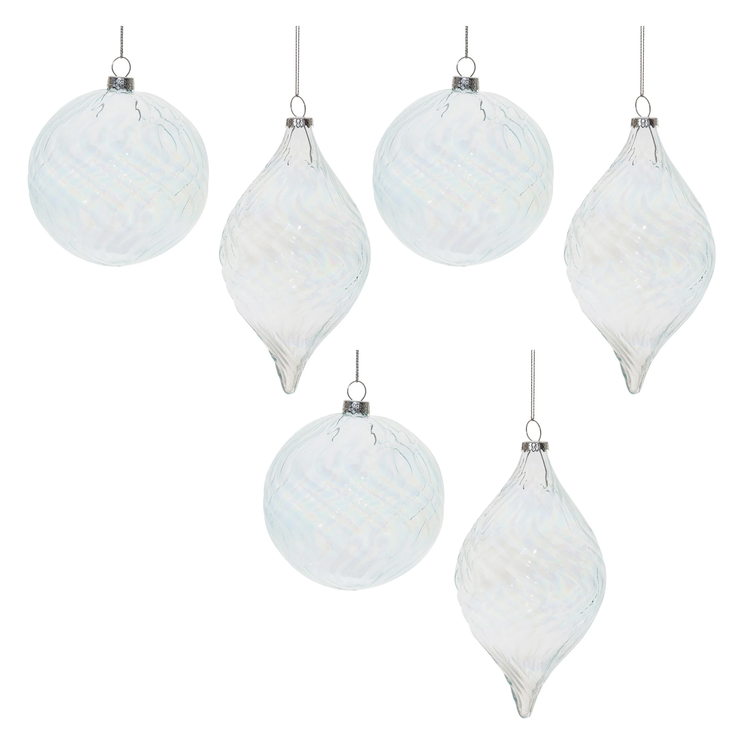 Set of 6 Clear Ribbed Glass Ornaments for Christmas Tree Decor - 4