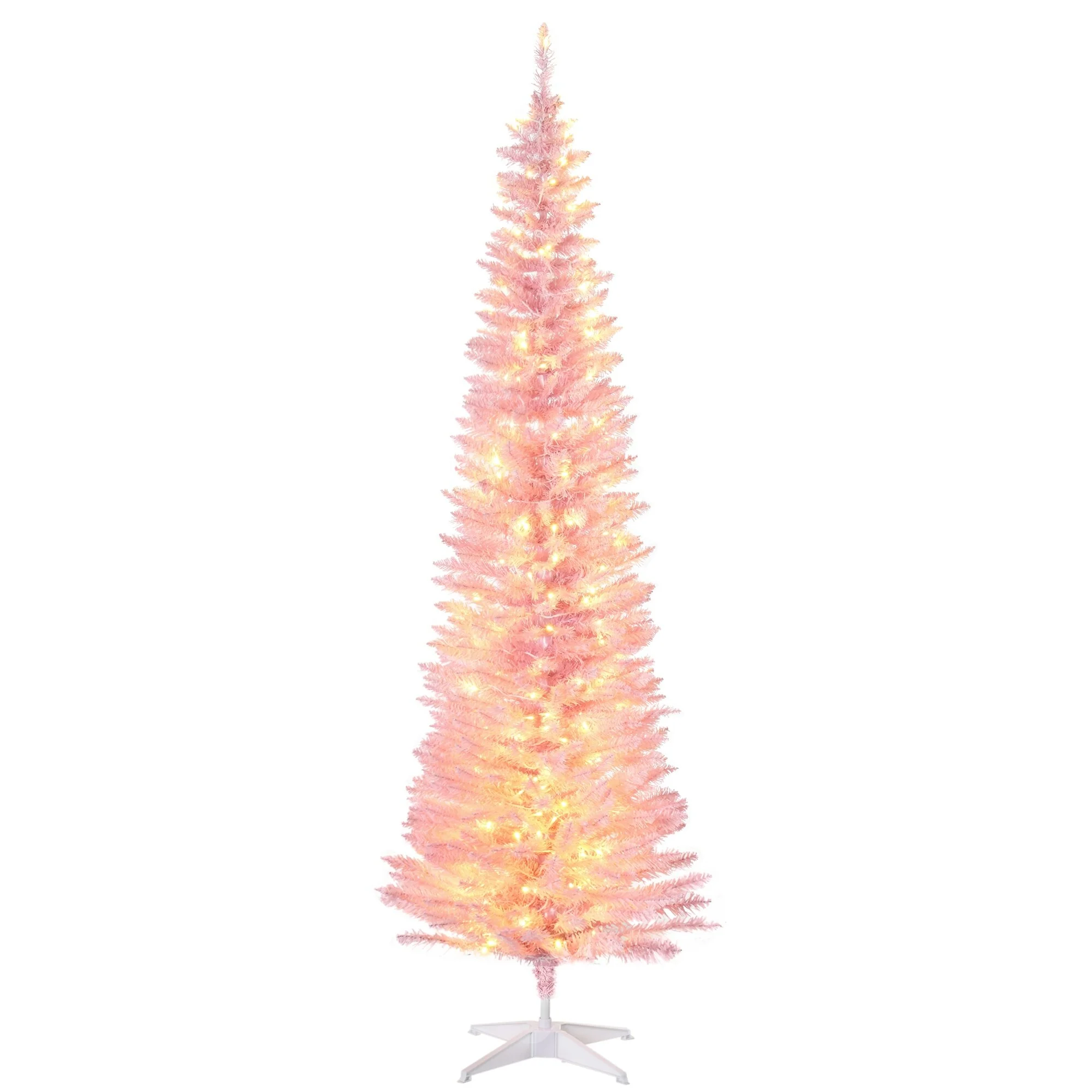7' Slim Noble Fir Christmas Tree, Pre-Lit with 200 Warm White LEDs, 499 Tips, Flame Retardant, Space-Saving Design