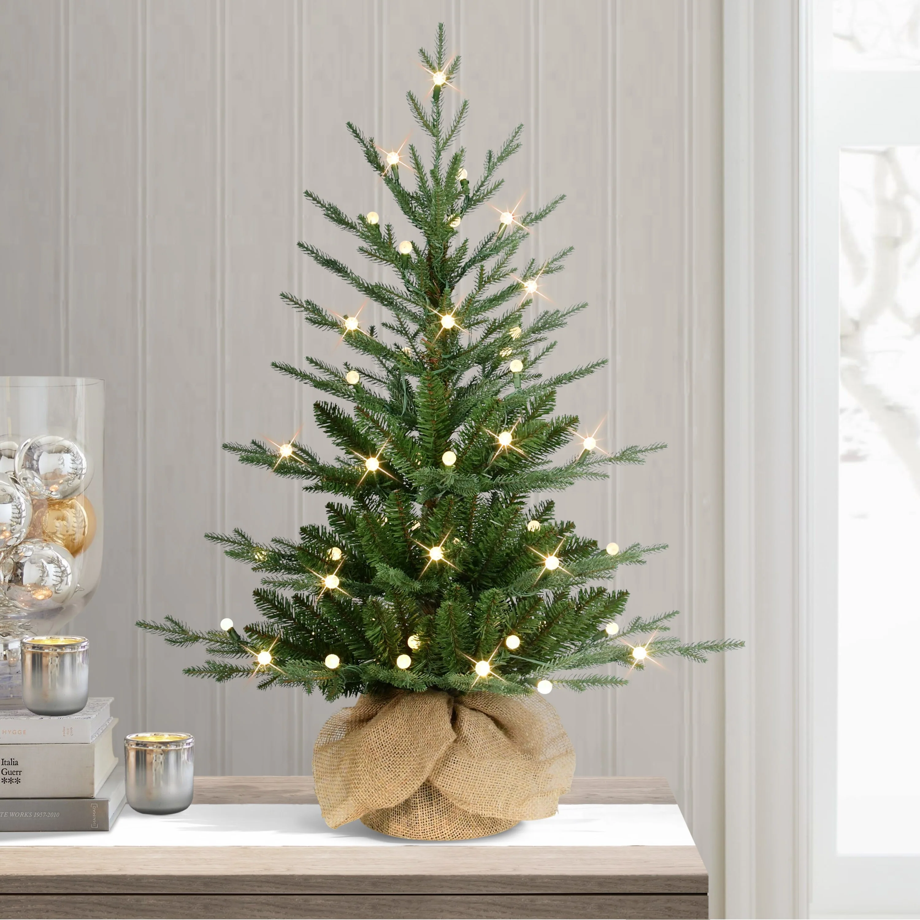 Puleo International 3' Pre-Lit Artificial Christmas Tree in Burlap Sac Base