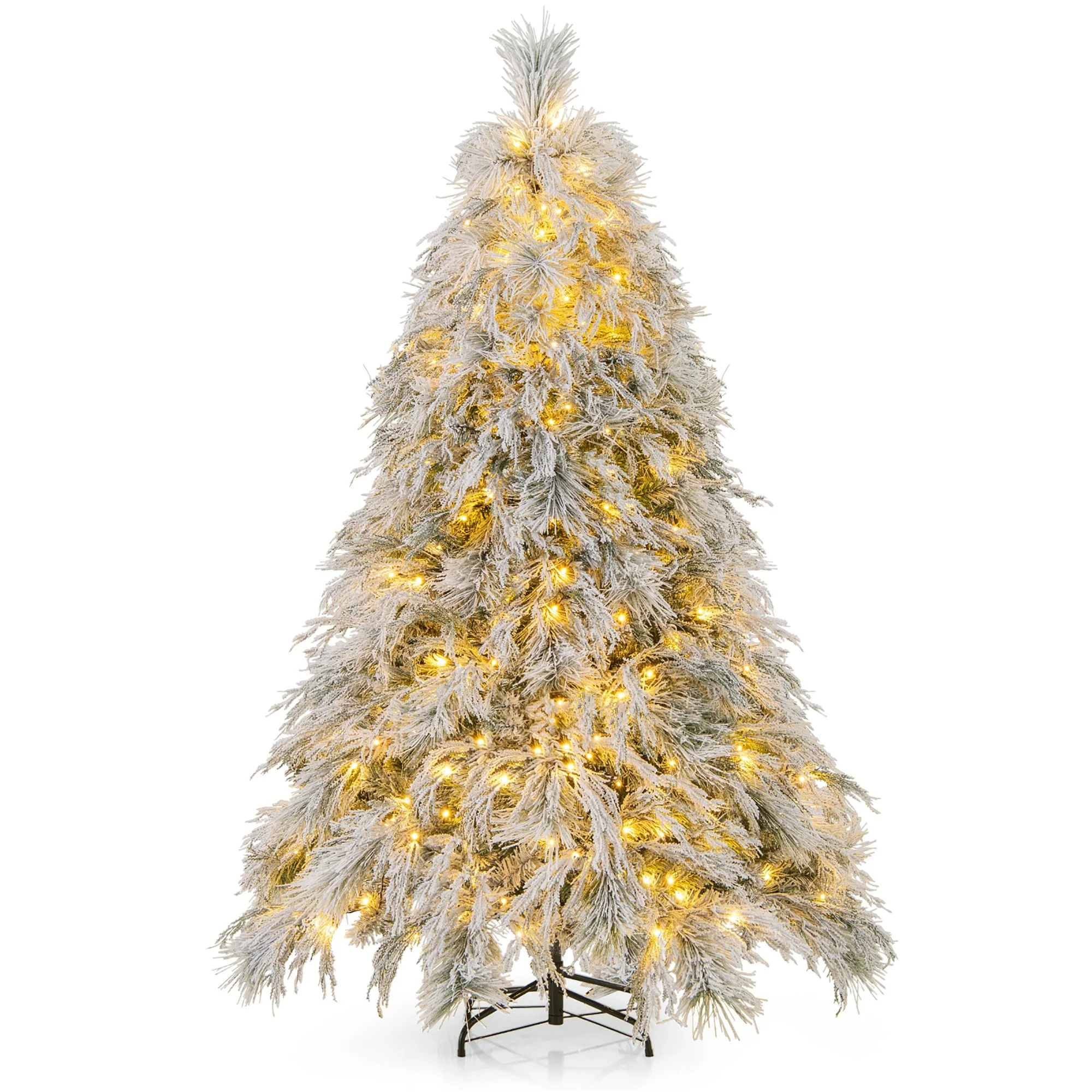 Gymax 4.5/6/7 FT Pre-Lit Artificial Christmas Tree Snow Flocked Full