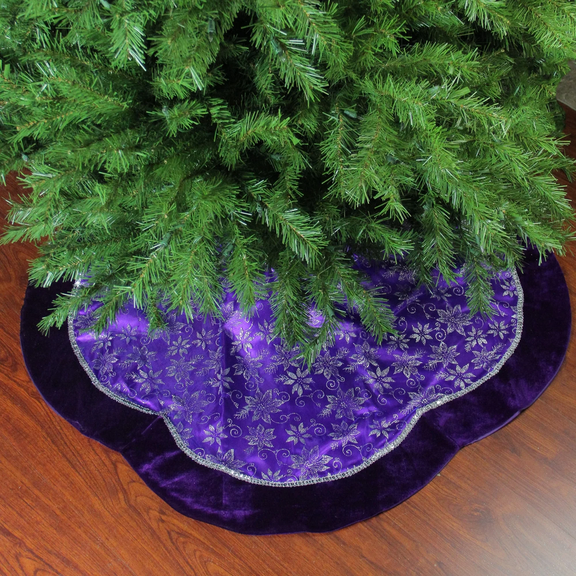 Glittered Floral Christmas Tree Skirt - 48
