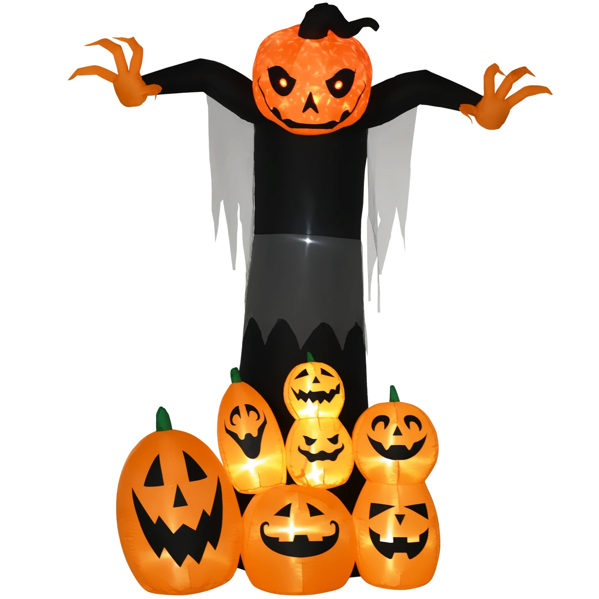 HOMCOM 9ft Halloween Inflatables, Pumpkin Ghost with Pumpkin Patch, Outdoor Giant Blow Up Yard Decoration with Build-in LED