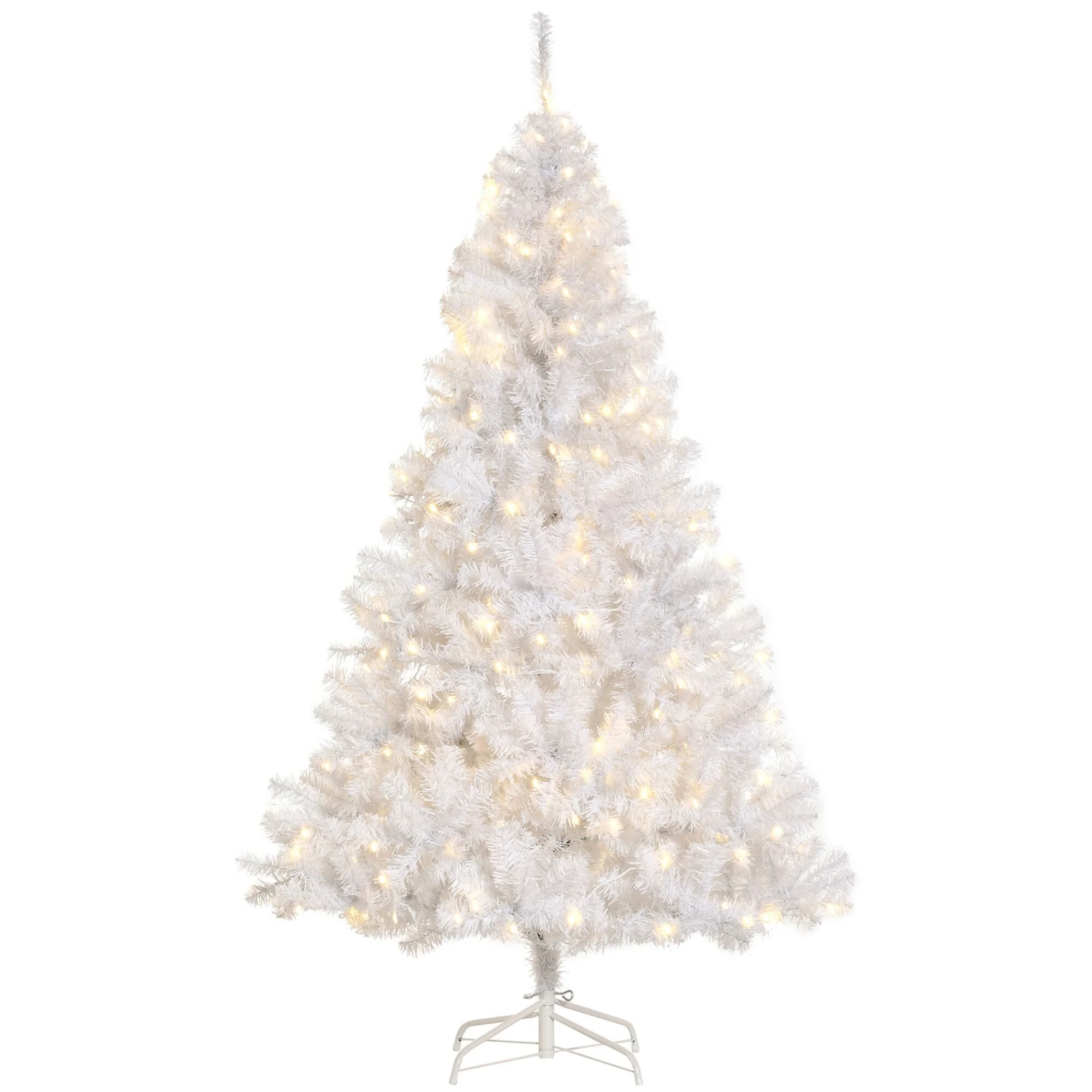 6ft Prelit Douglas Fir Christmas Tree by HOMCOM with 250 Warm White LEDs, 1000 Branch Tips, and Metal Base