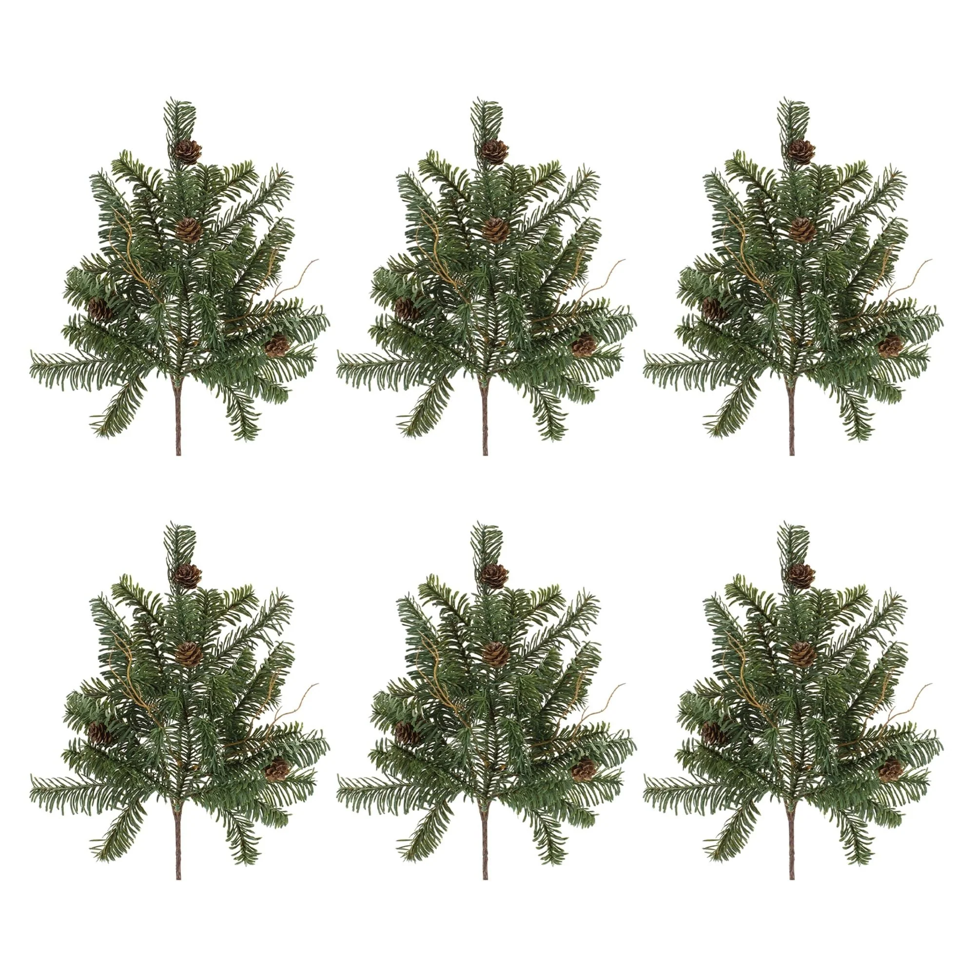 6 Piece Set Pine Leaves with Pinecone Artificial Christmas Stems 17