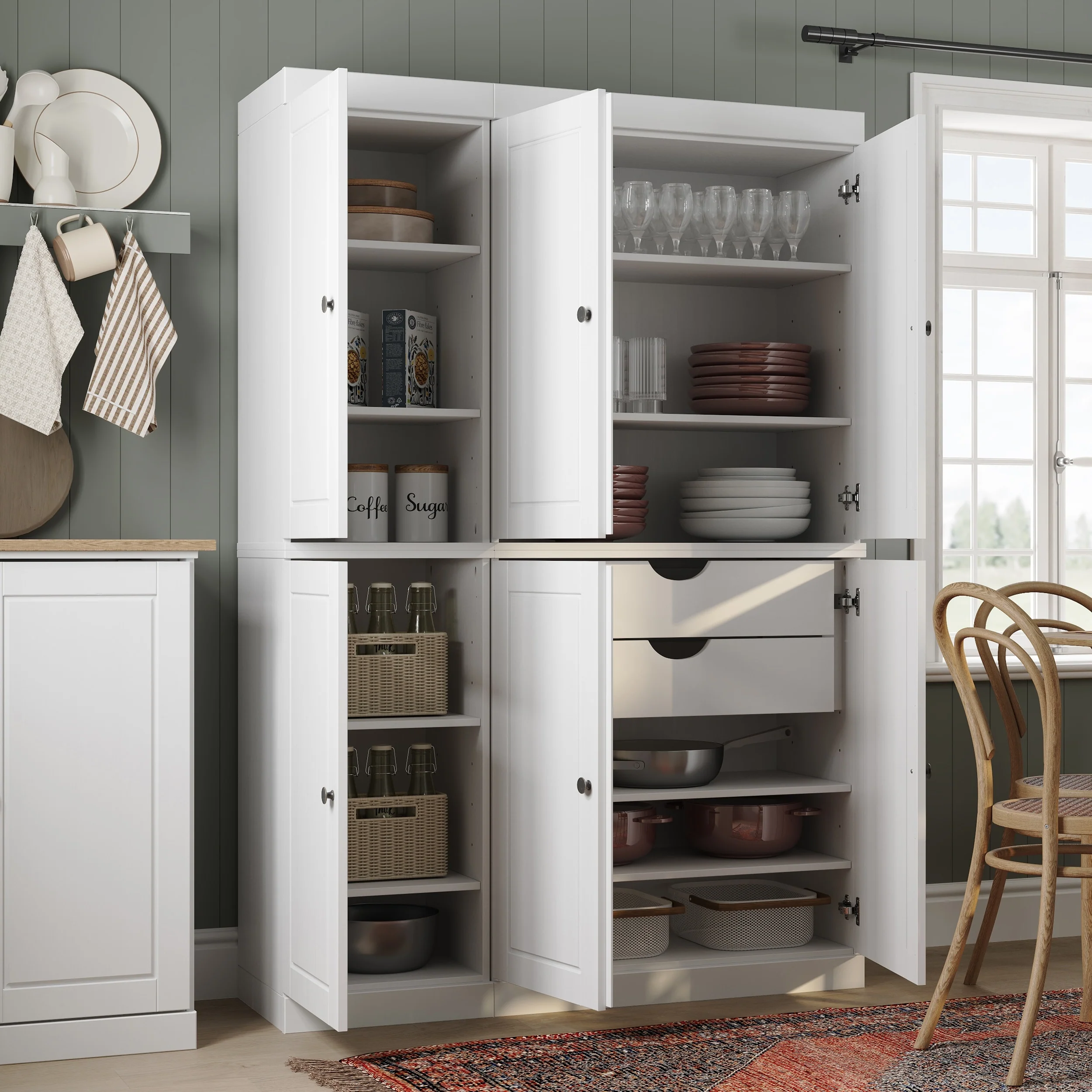 Palace Imports 100% Solid Wood China Pantry with Glass or Solid Wood Doors and 2-Drawers - 48.5