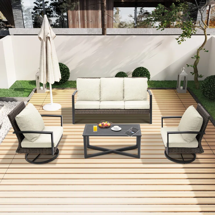 Patio Swivel Dining Chairs Set With Cushions