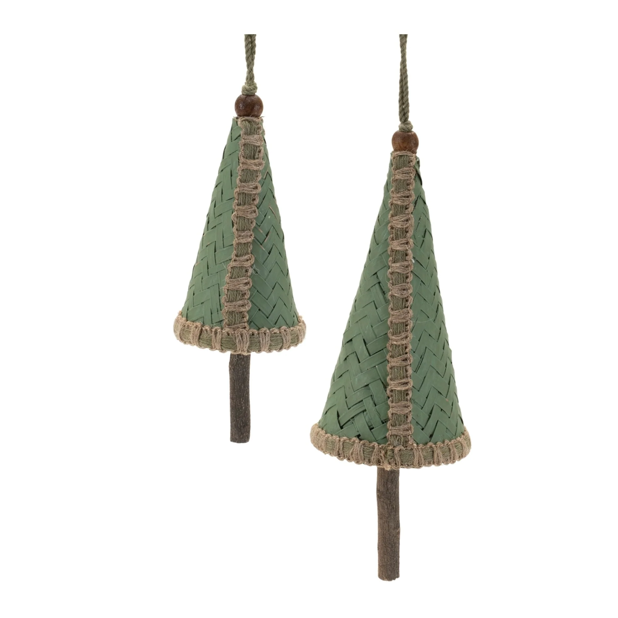 Woven Bamboo Pine Christmas Tree Ornaments - 9.25
