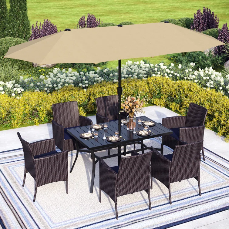 Alyah 6 - Person Rectangular Outdoor Dining Set with Cushions