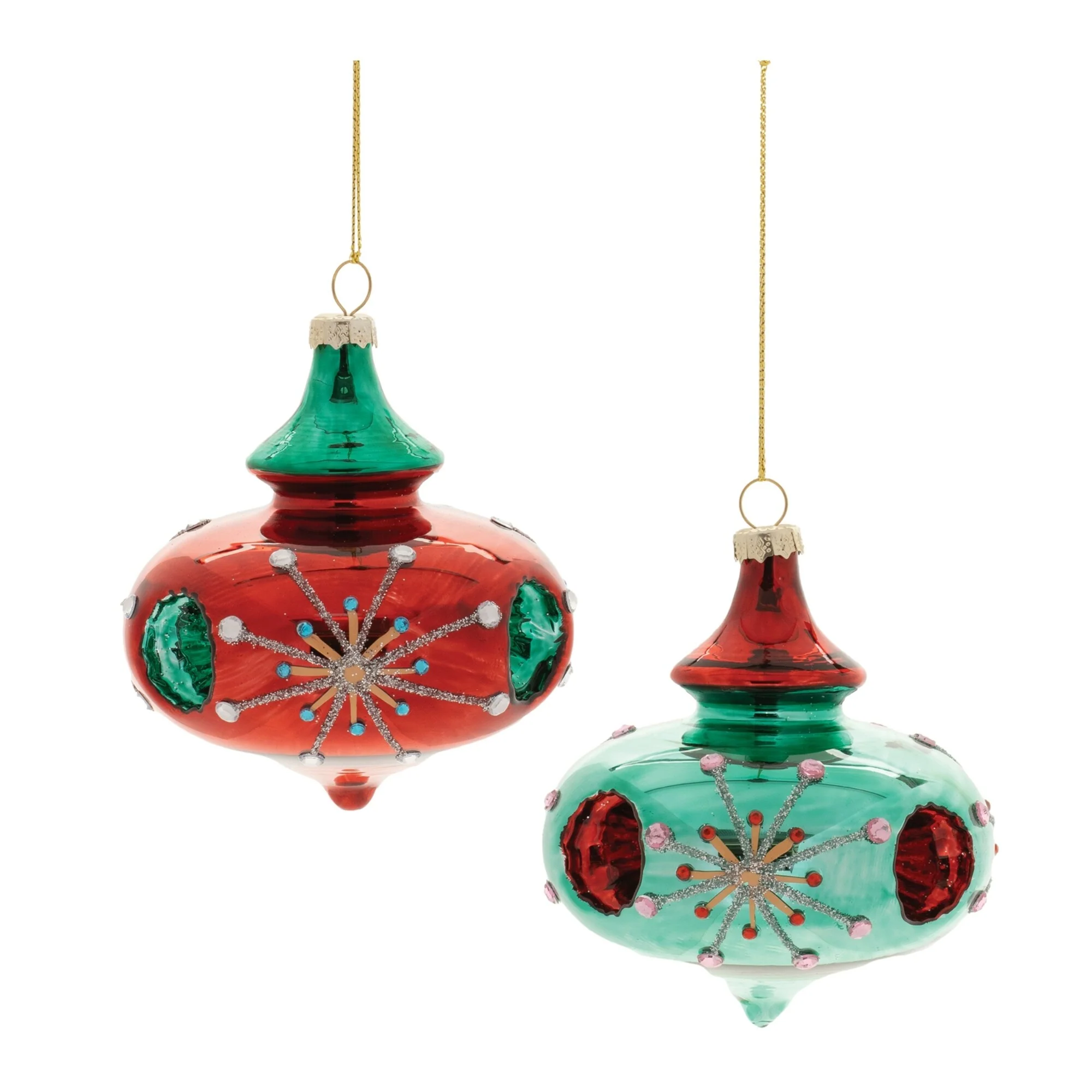 Glittered Reflector Glass Christmas Ornaments - 4