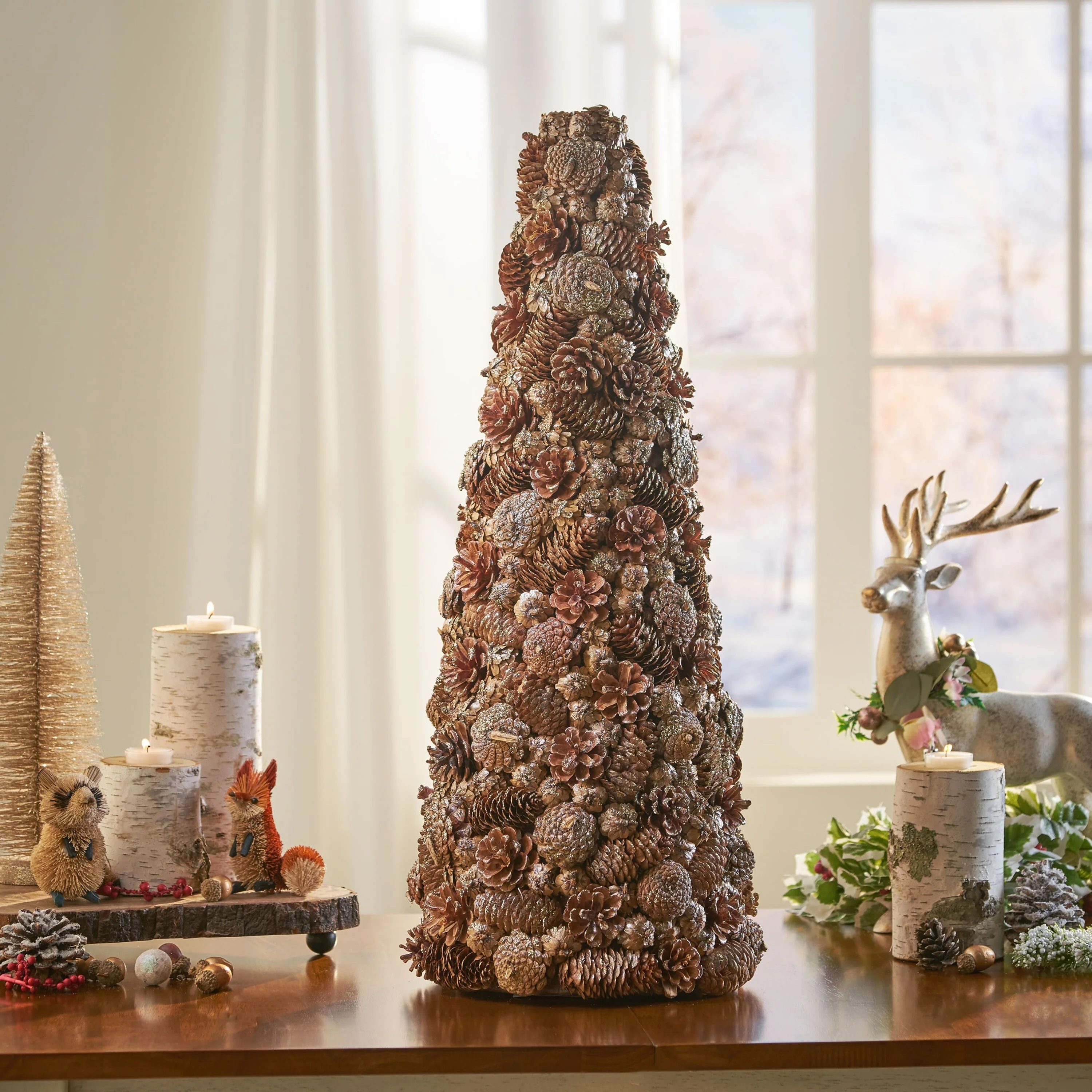 Pine Cone Decorated Christmas Tree - Pre-Decorated Holiday Tree with Natural Pine Cones