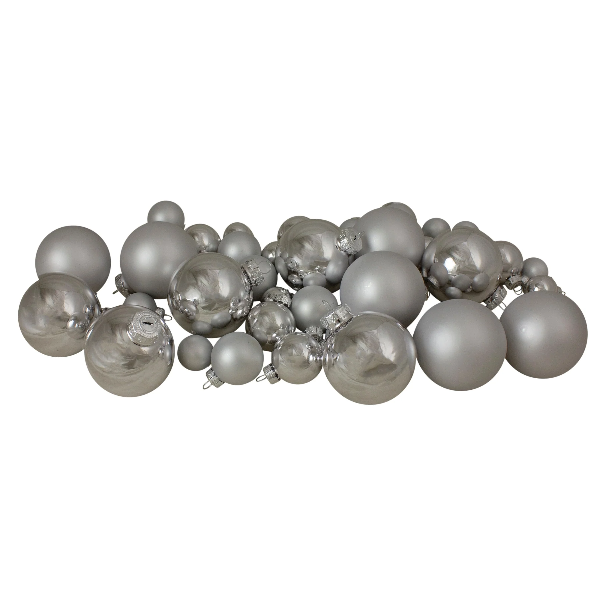40ct Shiny and Matte Silver Glass Ball Christmas Ornaments 2.5
