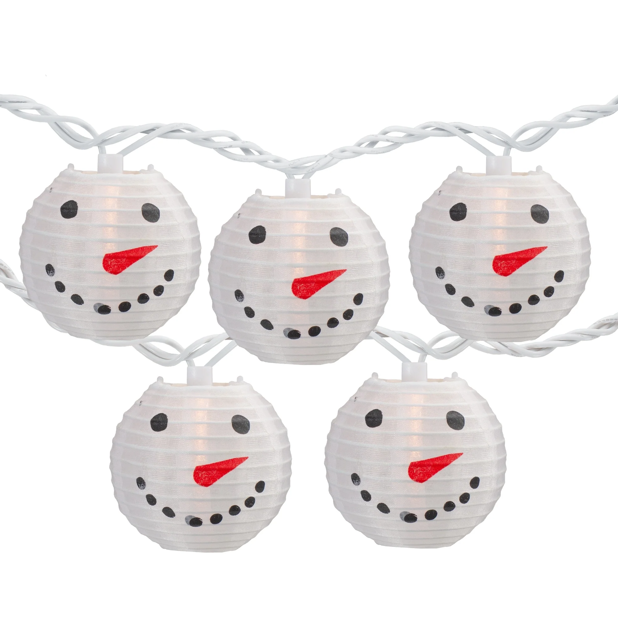 10 Count White Snowman Paper Lantern Christmas Lights 8.5ft White Wire