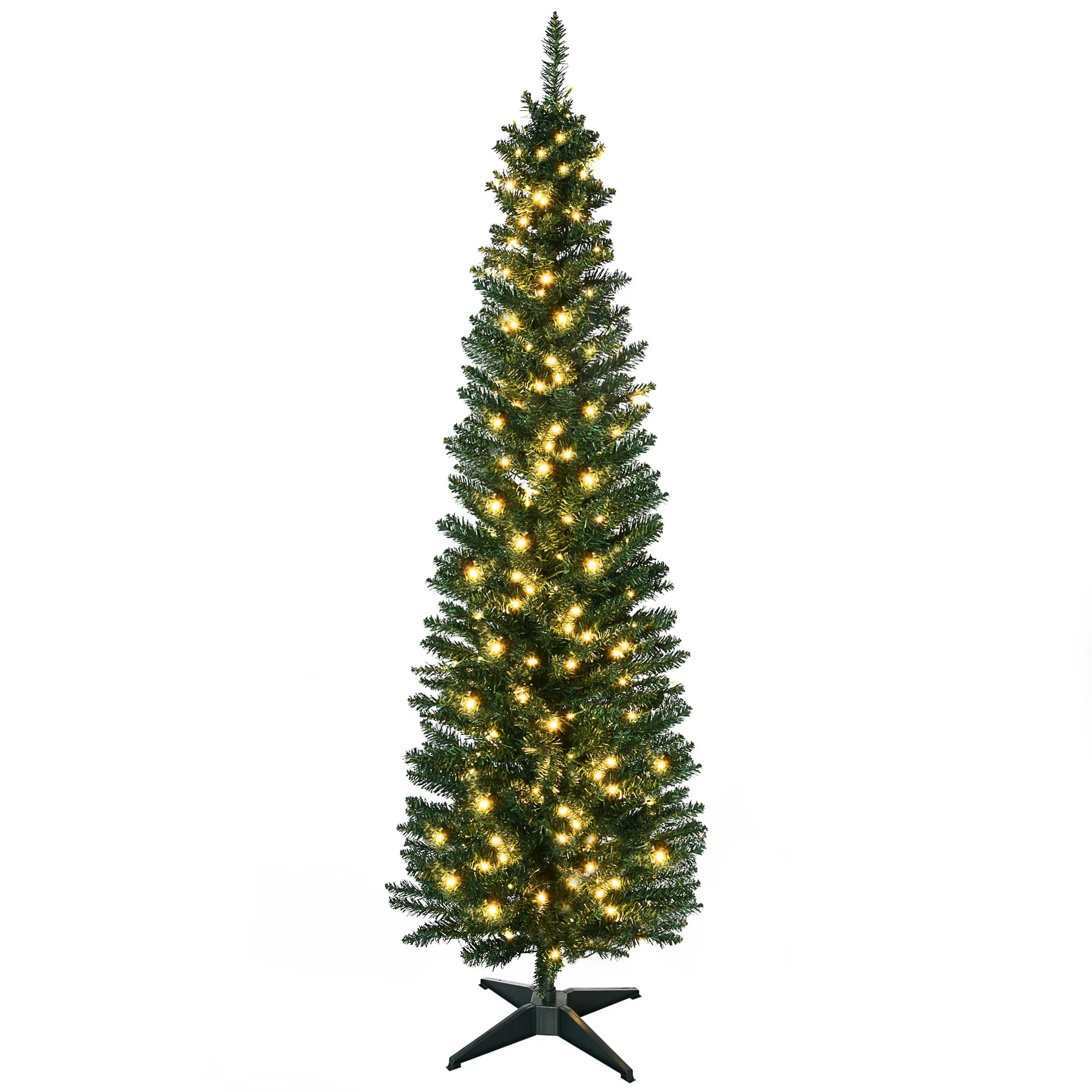 5' Slim Noble Fir Artificial Christmas Tree with LED Lights for Small Spaces and Easy Storage