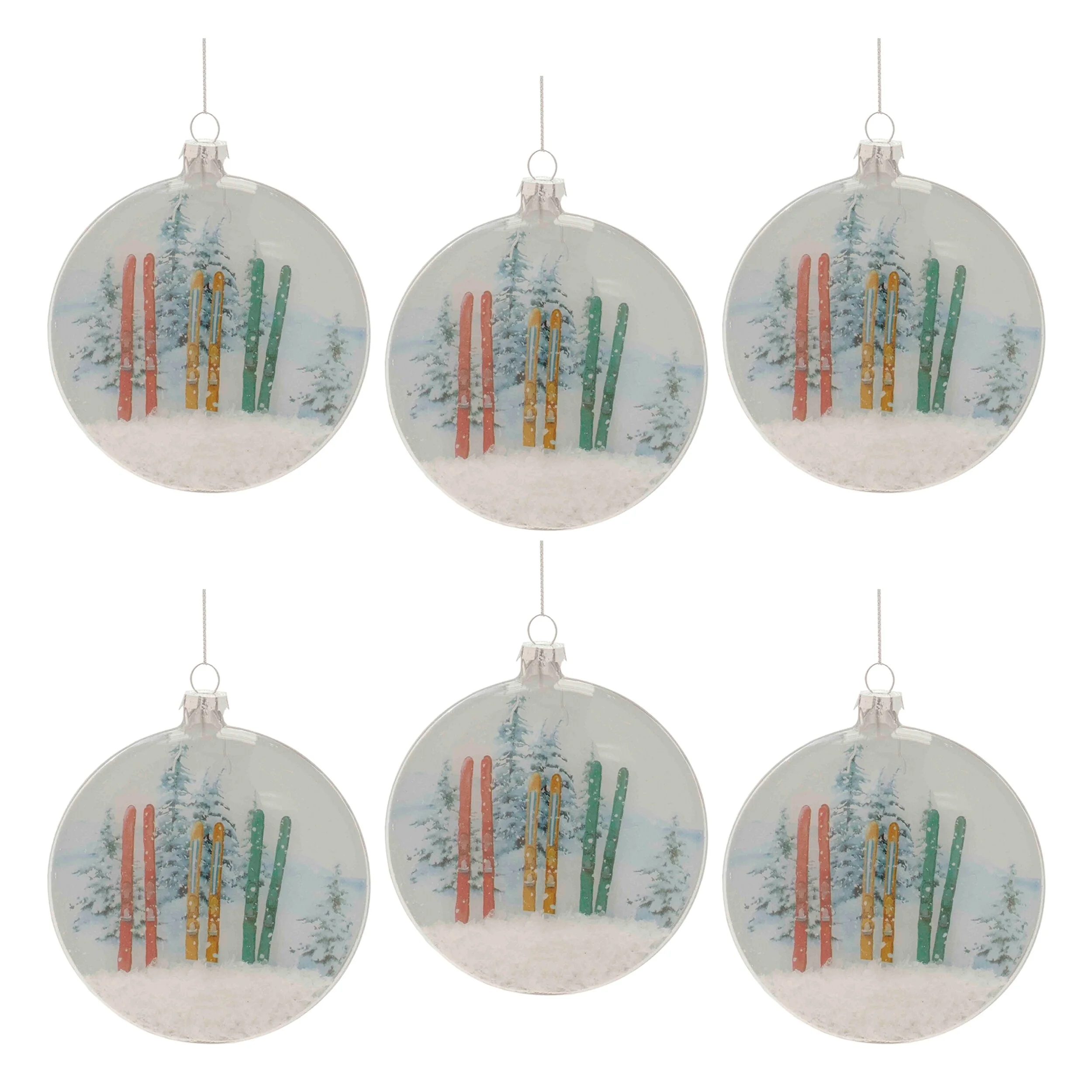 Set of 6 Glass Snow Disc Ornaments for Holiday Tree Decorations - 4