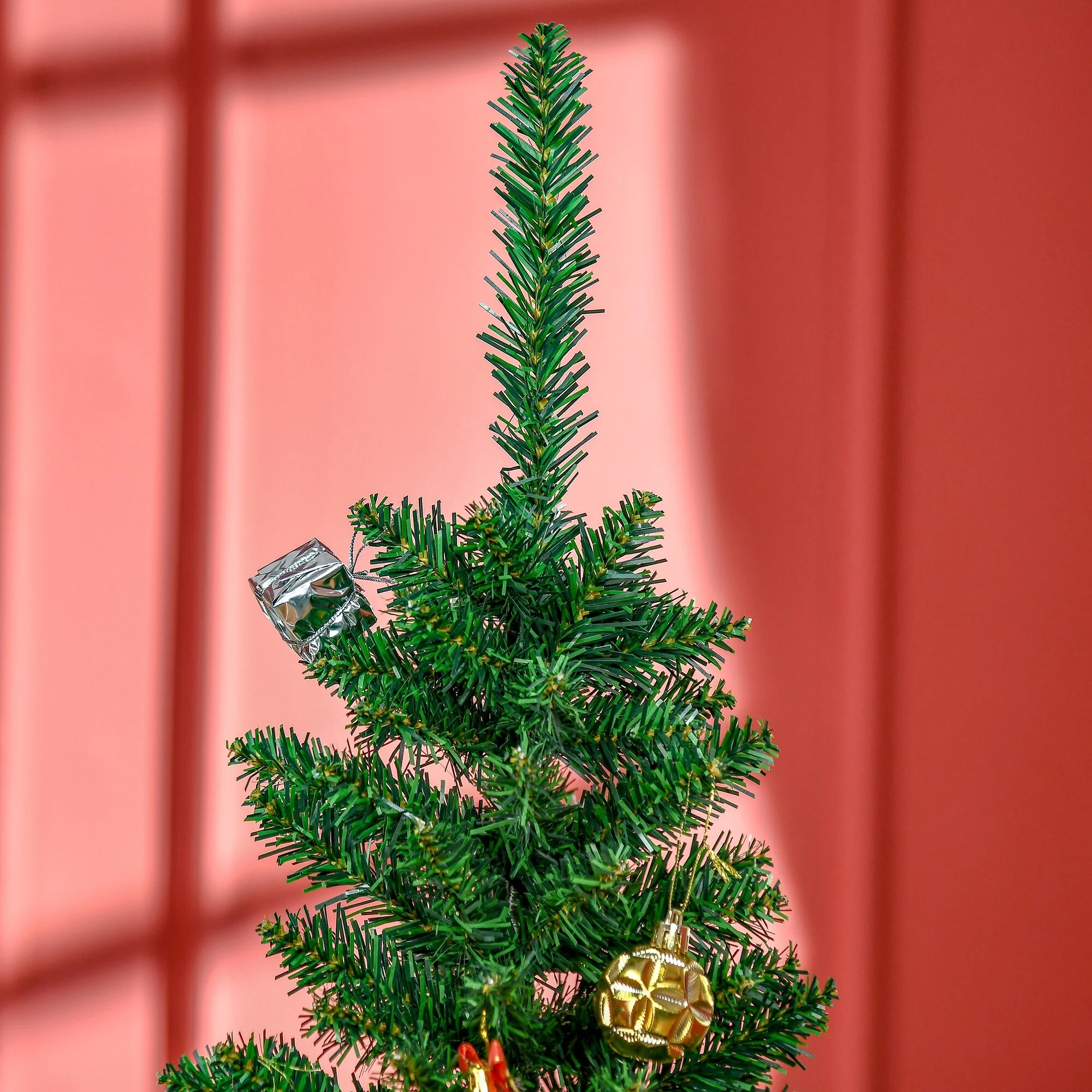 5' Green Pencil Xmas Tree, Slim Artificial Christmas Tree with Realistic Branches and Plastic Stand