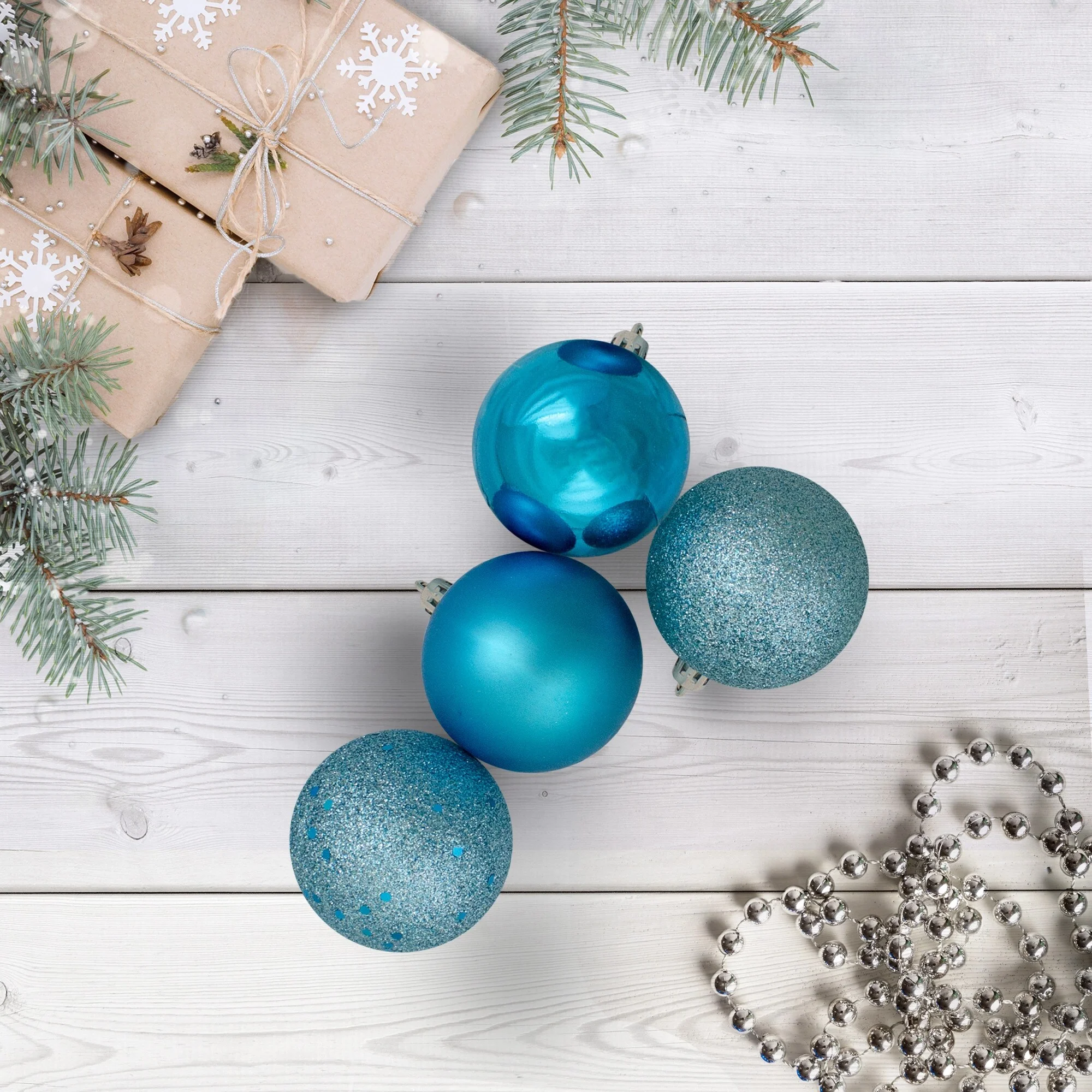 24ct Turquoise Blue Shatterproof 4-Finish Ball Ornaments 2.5