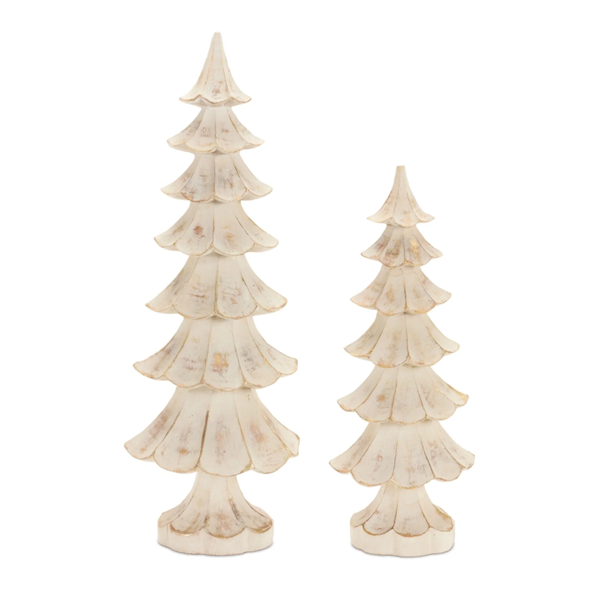 Set of 2 Resin Pine Trees for Shelf or Mantle Holiday Decor - 5.25” x 4” x 14.5”