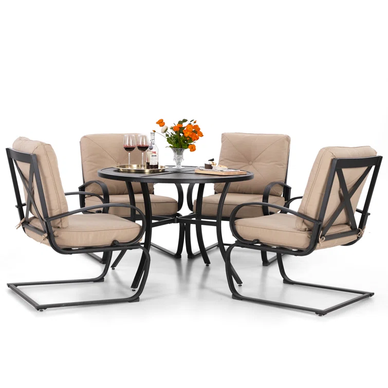 Alyah 4 - Person Round Outdoor Dining Set with Cushions