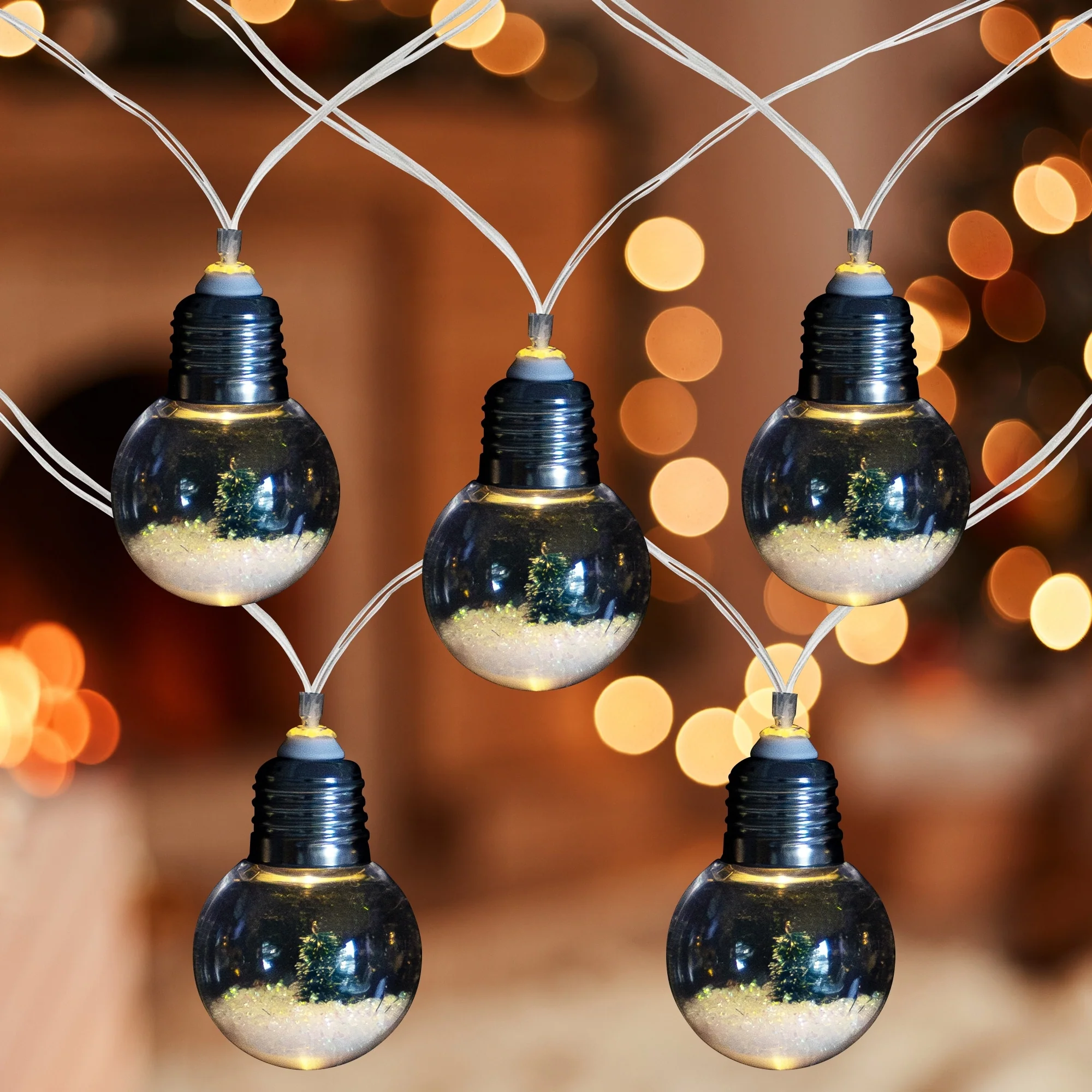 10-Count B/O LED white Bulbs Christmas Tree Lights 3.25' Clear Wire
