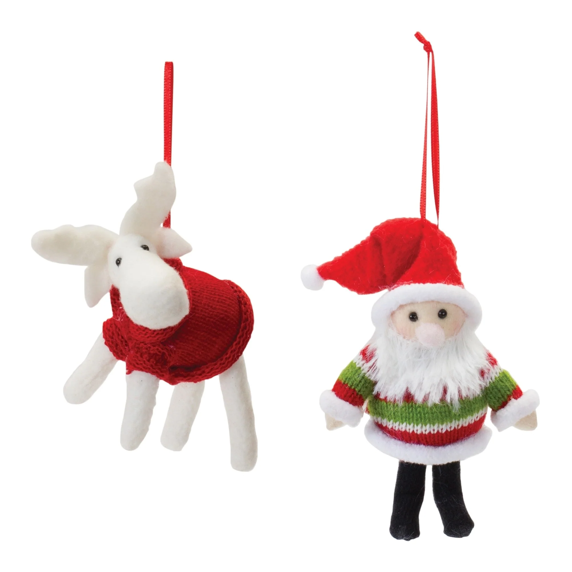 Plush Santa and Moose Christmas Ornaments - 5.25