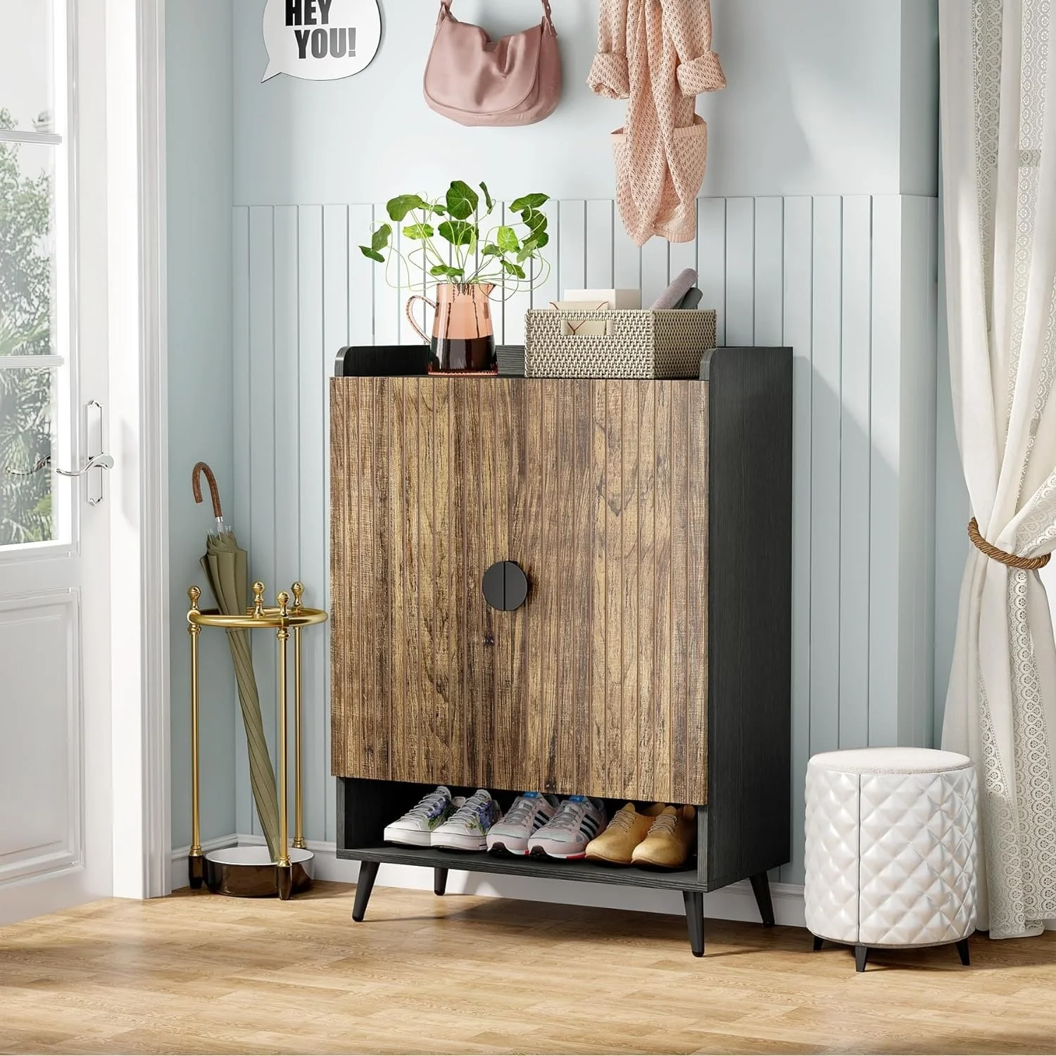 Shoe Cabinet with Doors, Entryway Shoe Storage Cabinet with Adjustable Shelves - 29.6