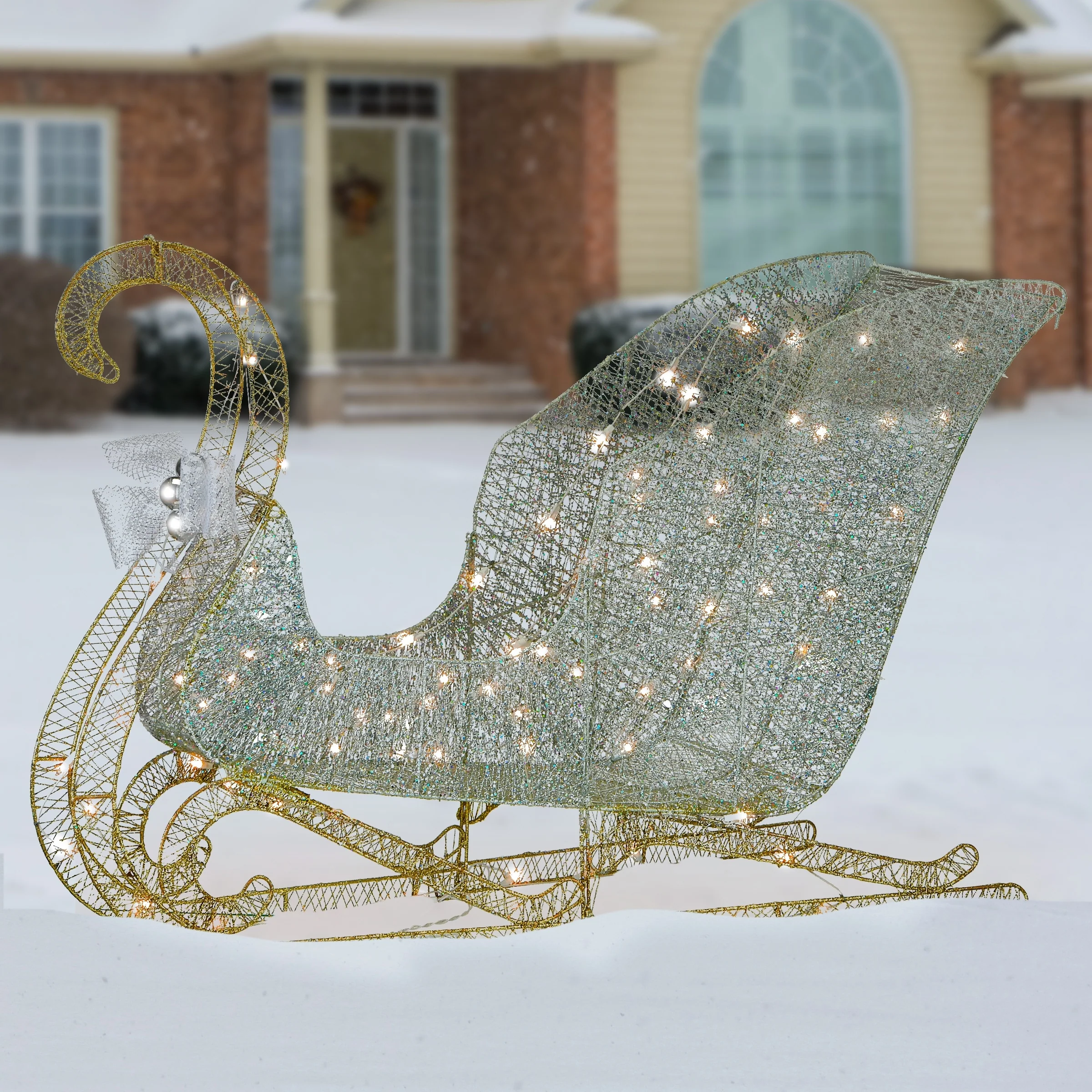 National Tree Company 4 ft. Santa's Sleigh with Clear Lights - Silver - 4 ft