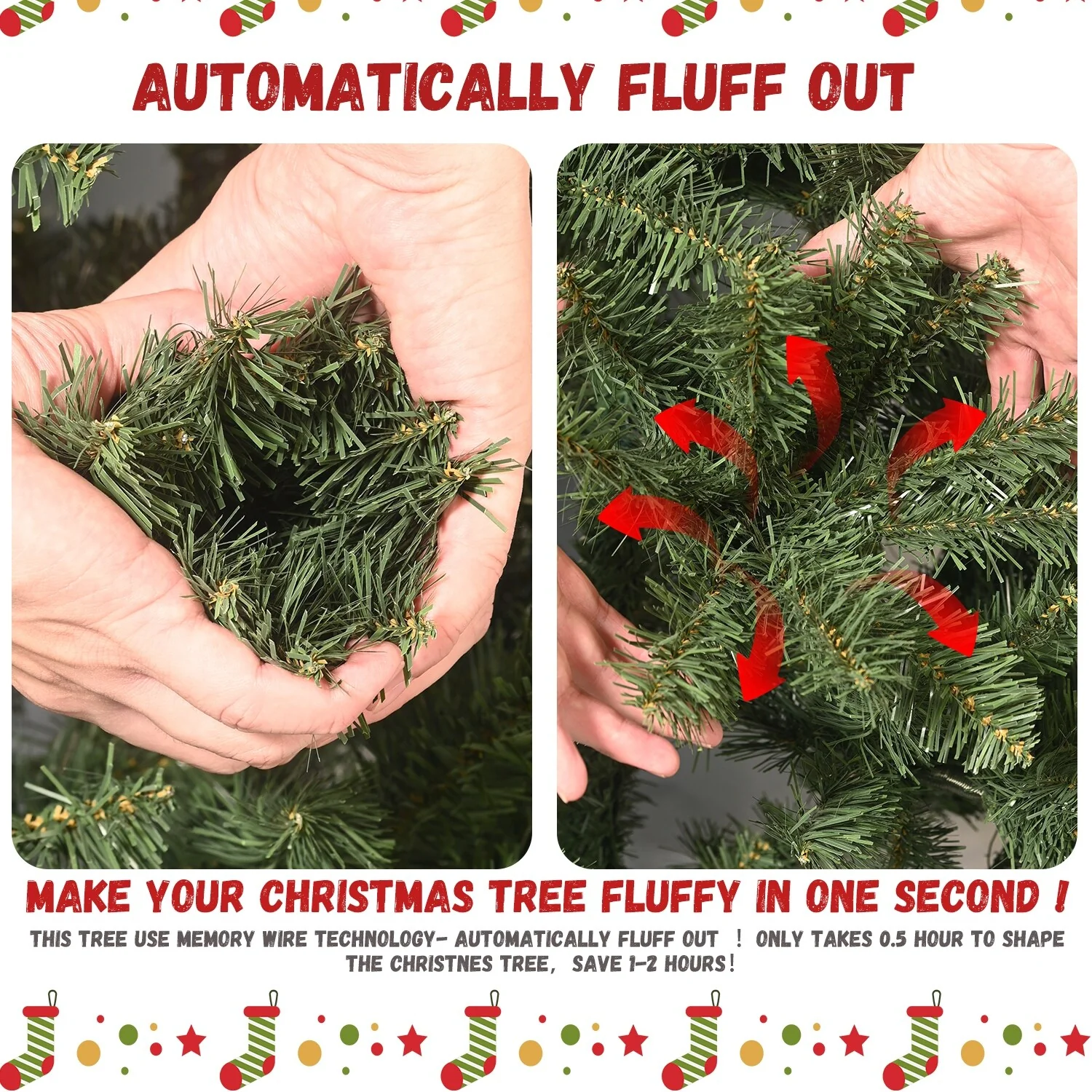 5ft Pre-Lit PVC Christmas Tree with 200 UL Lights,551 Tips, Auto-Unfold Memory Wire,Easy Assembly