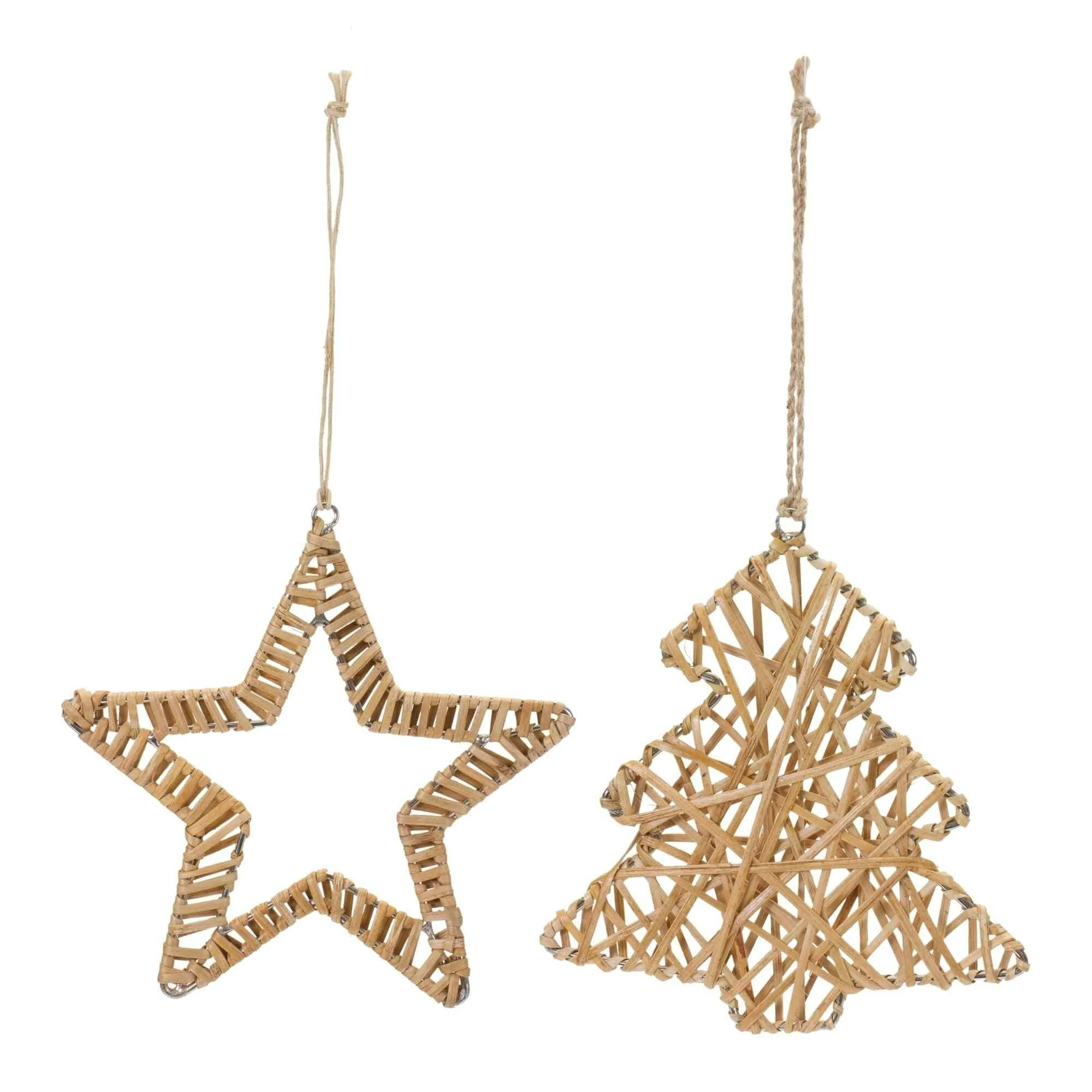 Club Pack of 12 Brown Woven Rattan Star & Tree Christmas Ornaments 6