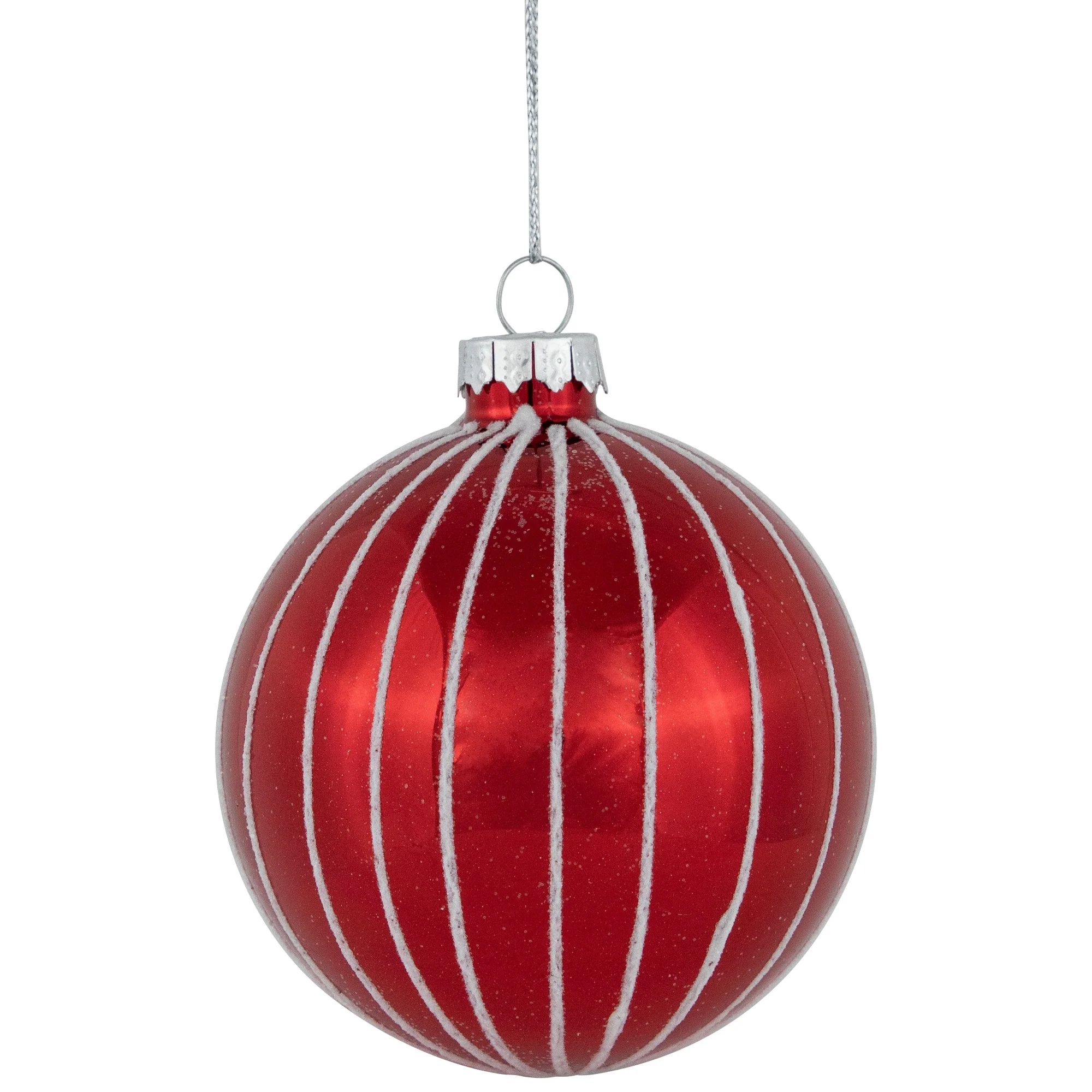 4Ct Shiny Red White Striped Glass Ball Christmas Ornaments 3