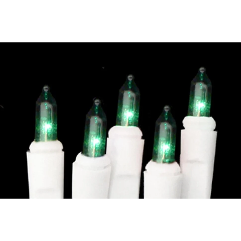 Set of 20 Battery Operated Green Mini Christmas Lights - White Wire