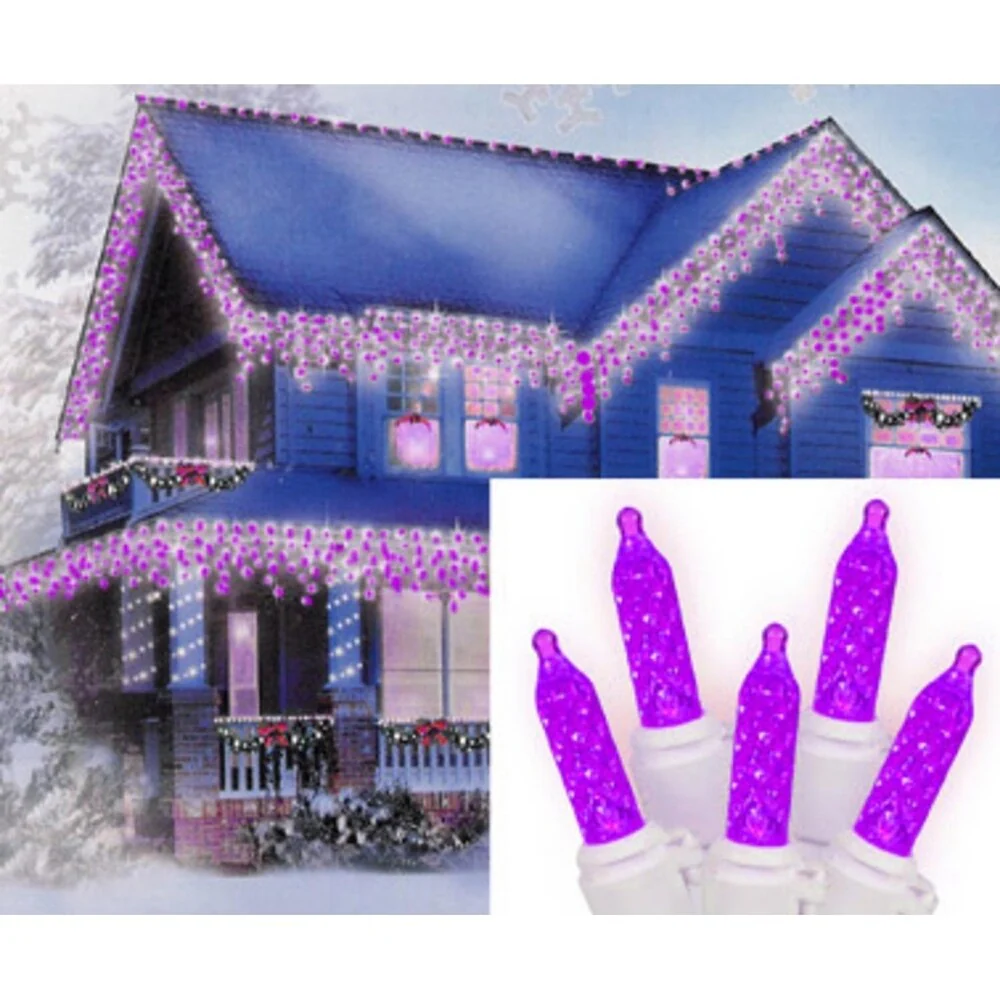 Set of 70 Purple LED M5 Icicle Christmas Lights - White Wire