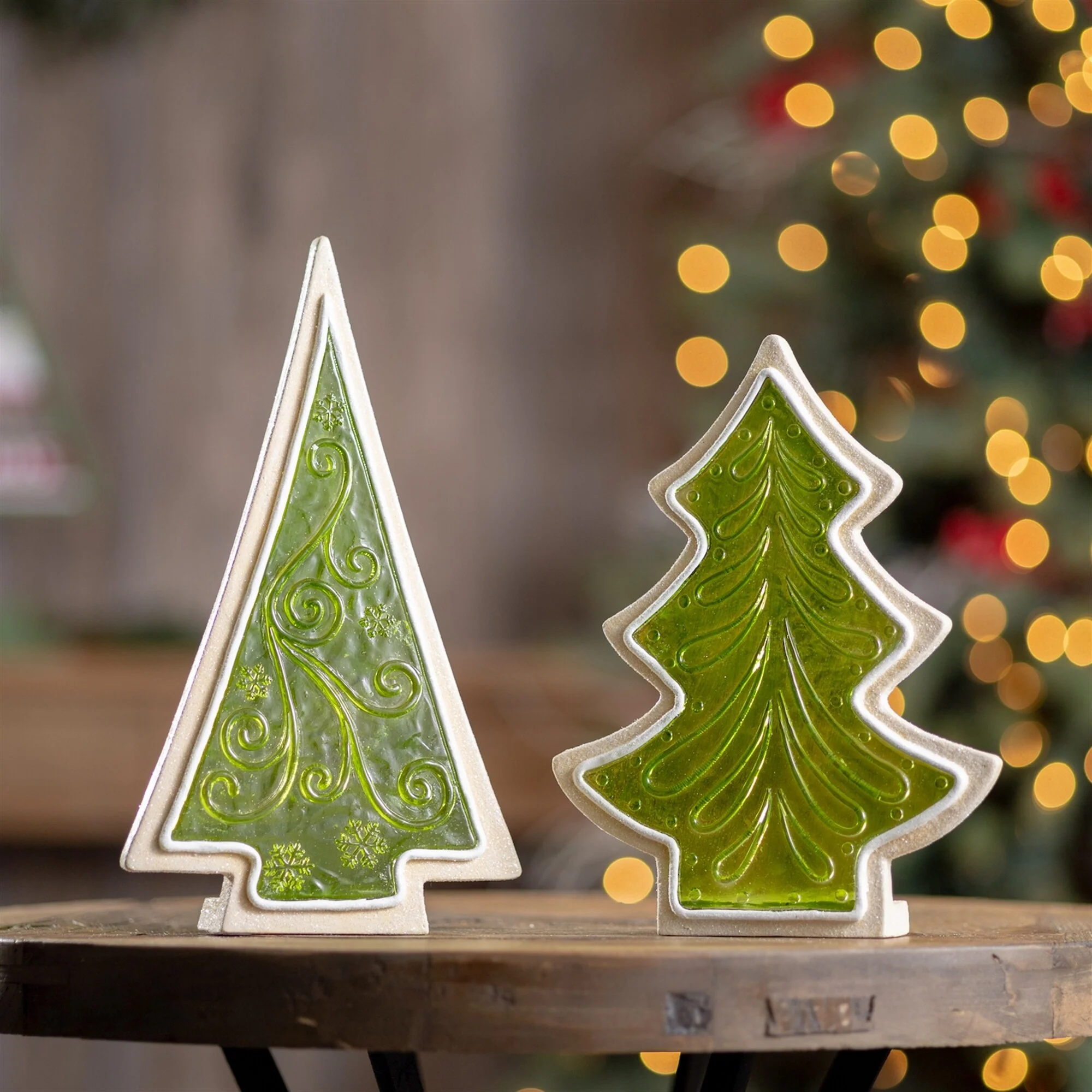 Frosted Cookie Christmas Tree Decor Set of 2 Resin Holiday Figurines - 7.5” x 1.75” x 10.25”
