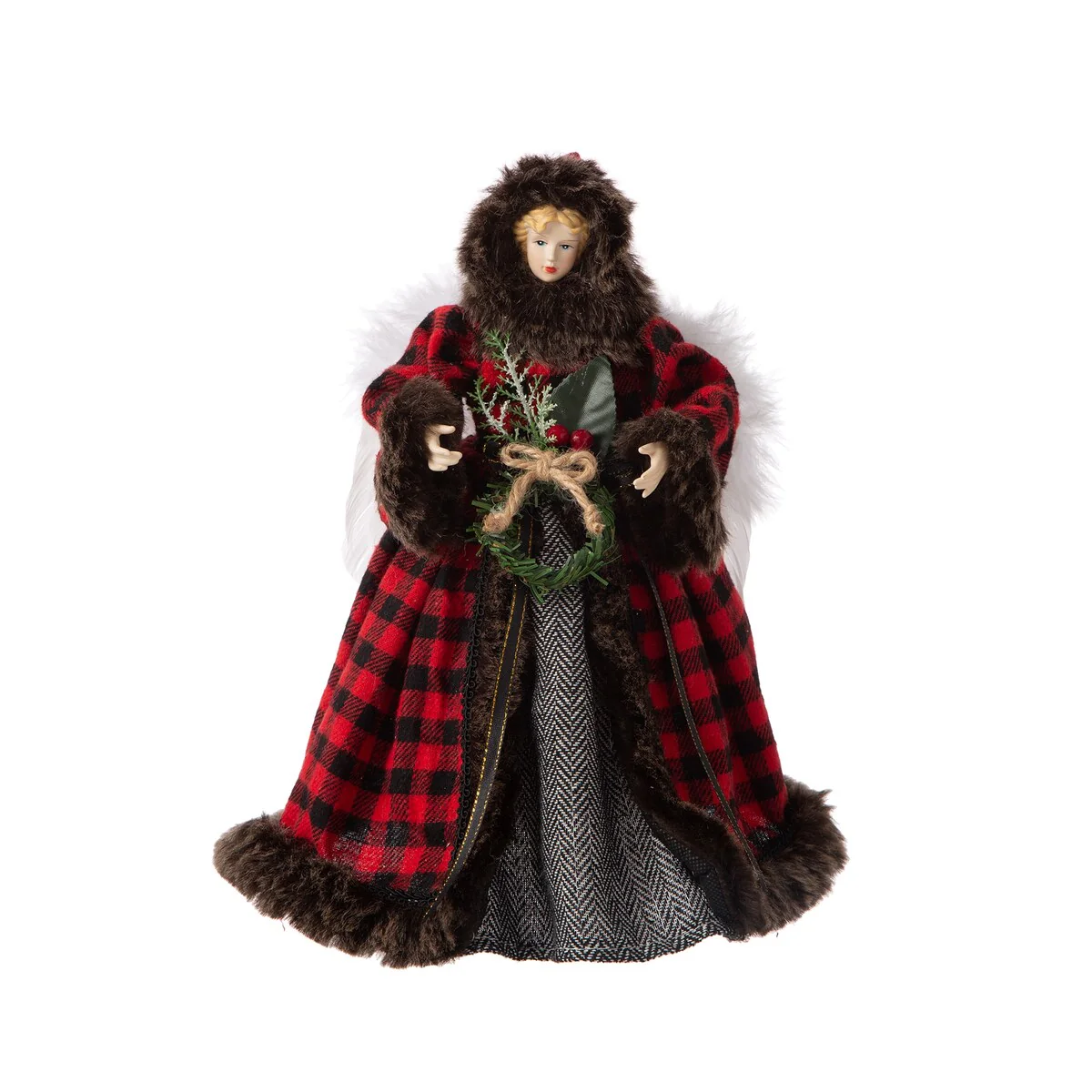 Glitzhome Christmas Plaid Angel Tree Top