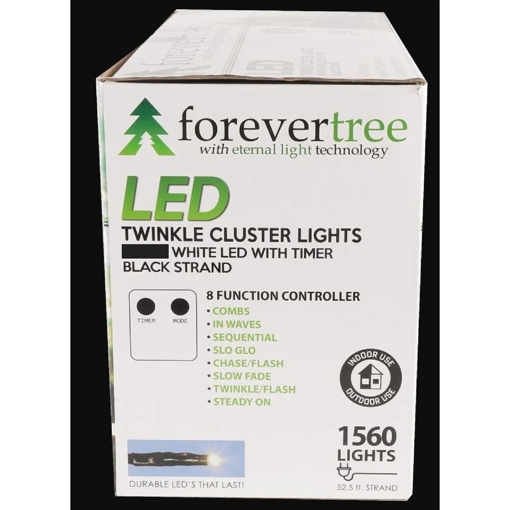 Forever Tree 1560 LED Twinkle Cluster White Lights w Black Wire