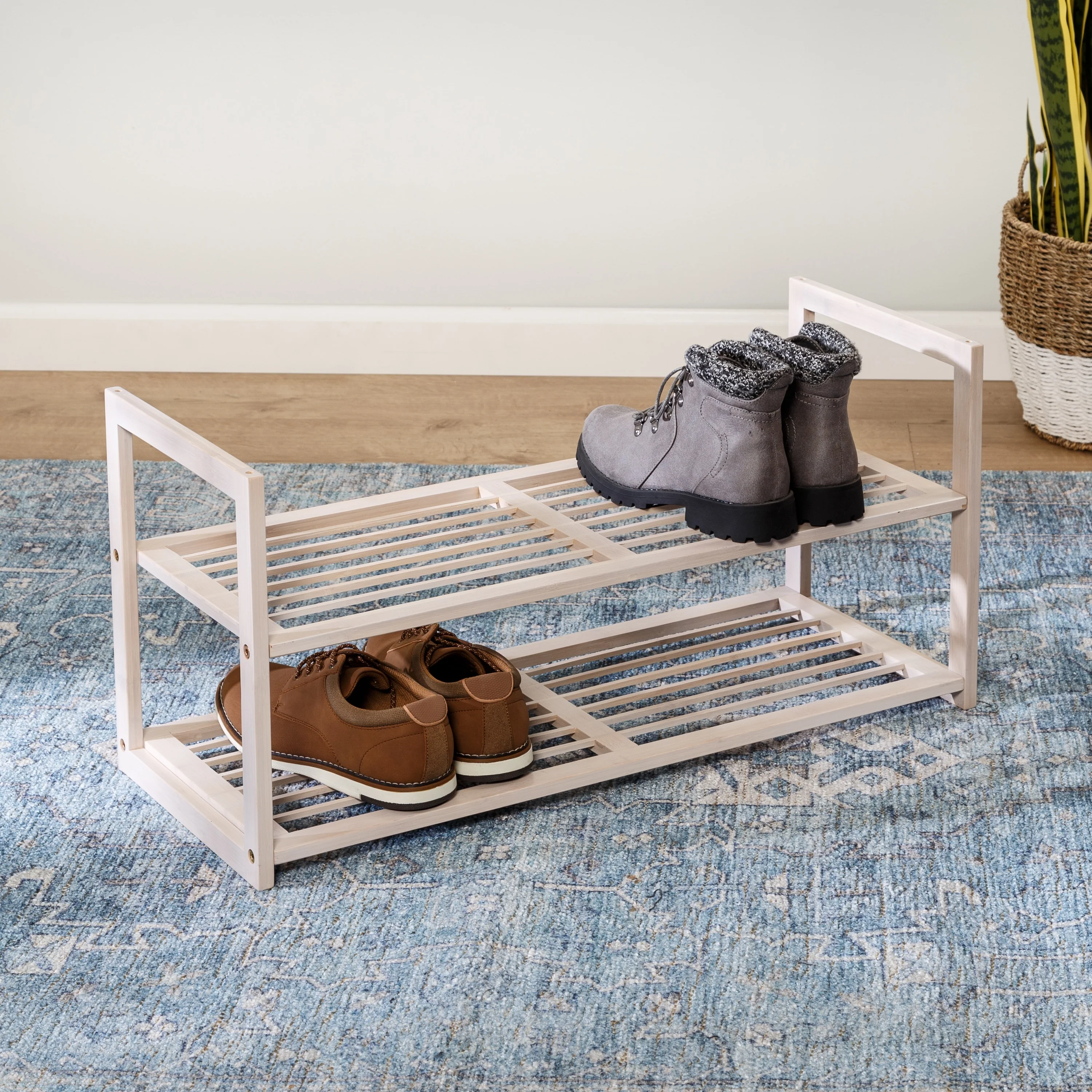Honey-Can-Do White Wash 2-Tier Stackable 6-Pair Shoe Rack