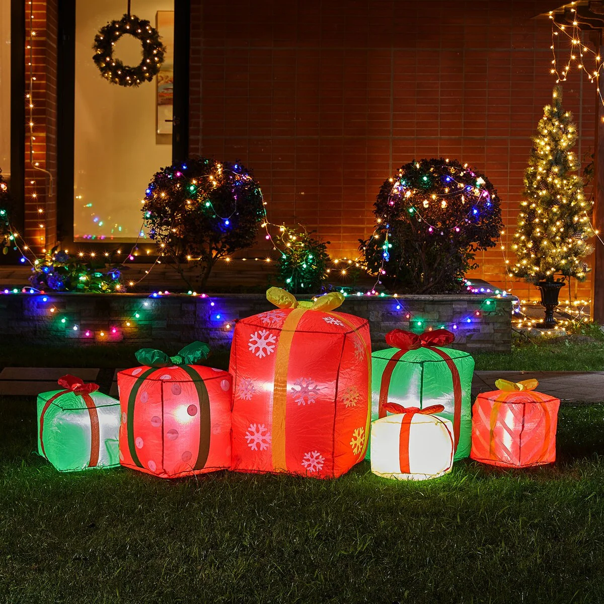 Glitzhome 8FT Lighted Inflatable Christmas Gift Boxes Decor
