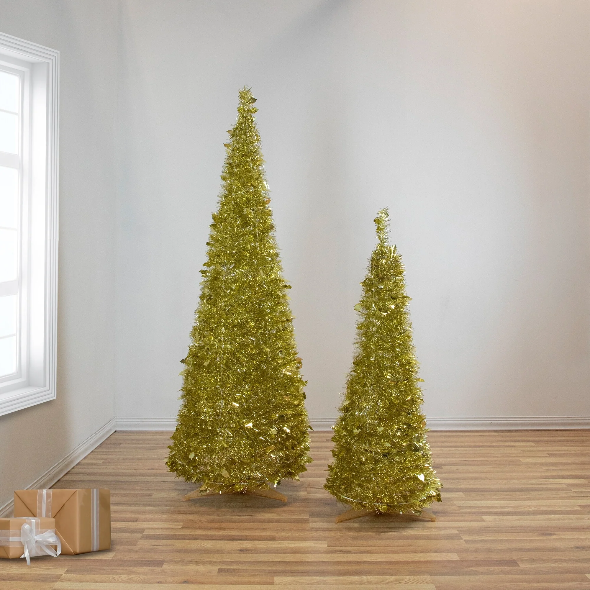 4' Gold Tinsel Pop-Up Artificial Christmas Tree, Unlit - 4 Foot