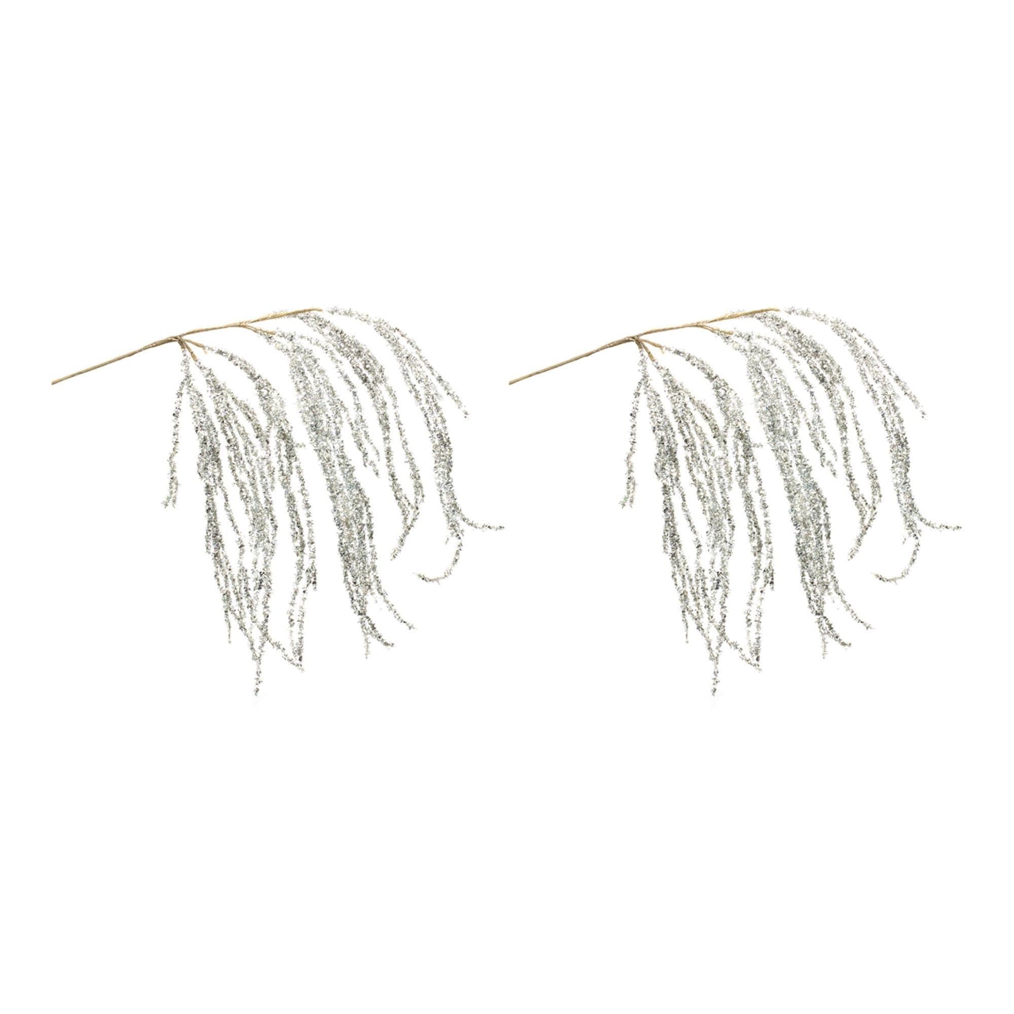 Set of 2 Silver Hanging Tinsel Artificial Christmas Branches 28